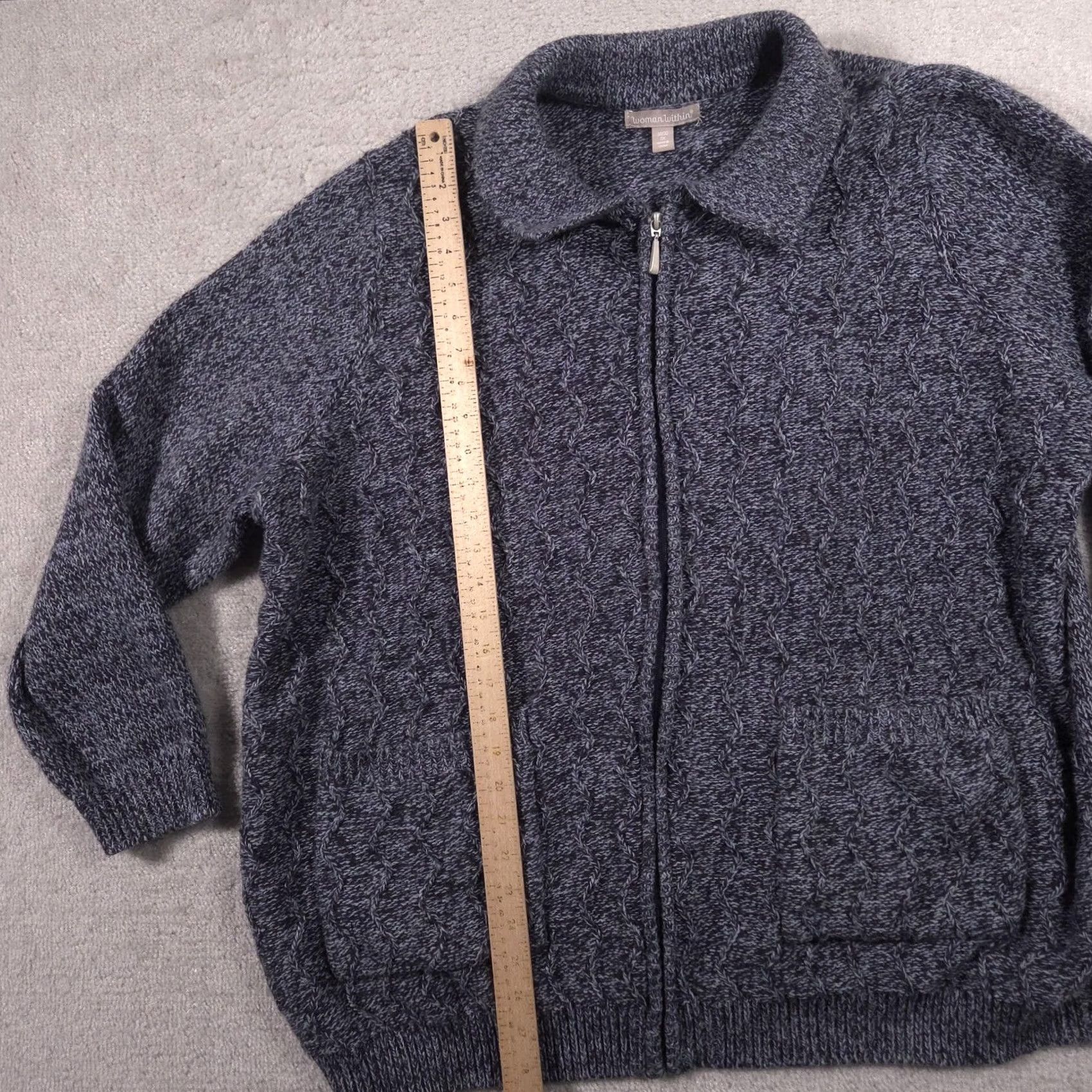Vintage VINTAGE Woman Within Sweater Womens 3X Gray Full Zip Collared Cable Knit Pockets Plus Size XXL / US 16-18 / IT 52-54 - 6 Thumbnail