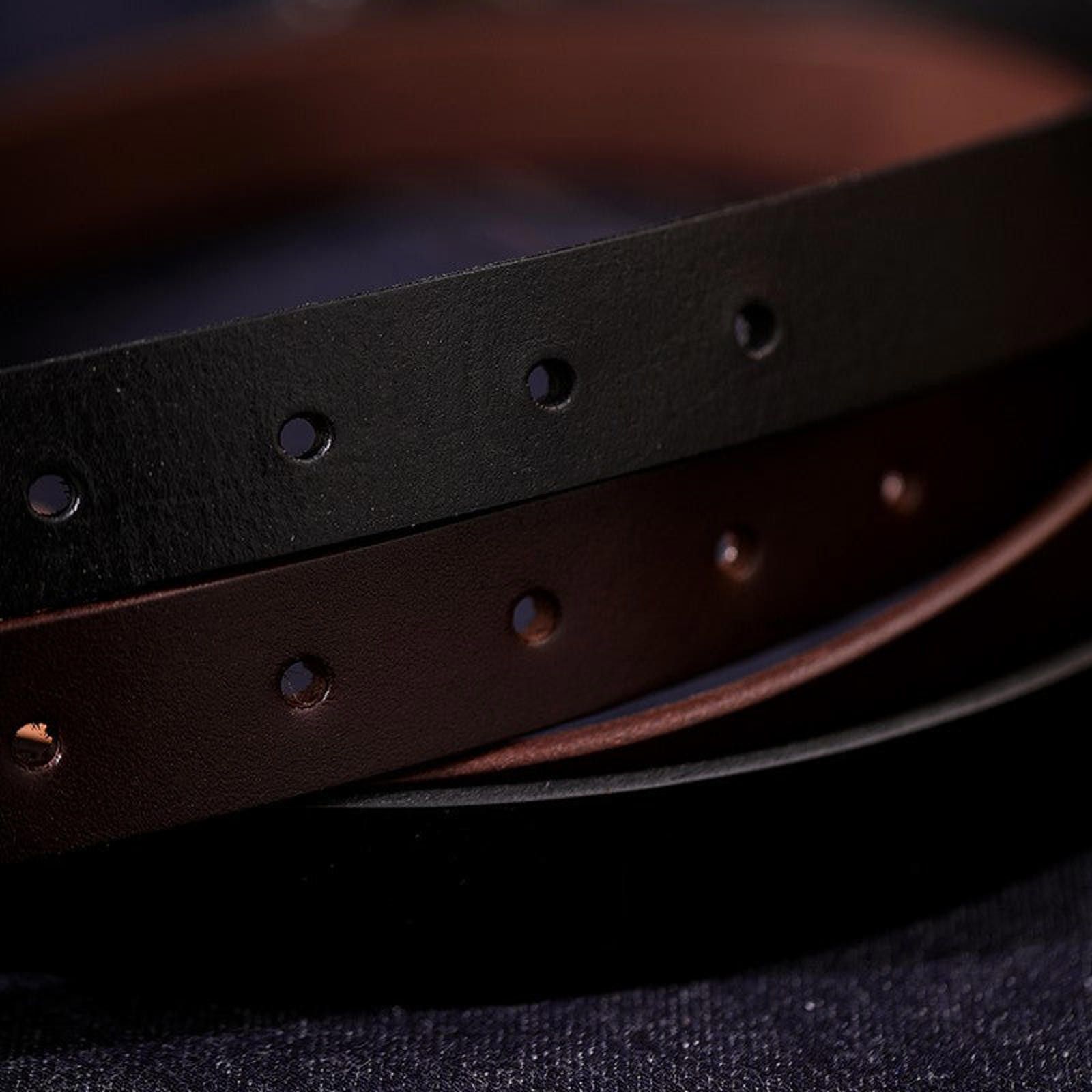 Leather Vintage Cowhide Belt – Handmade, Amekhaki Style Size ONE SIZE - 6 Thumbnail