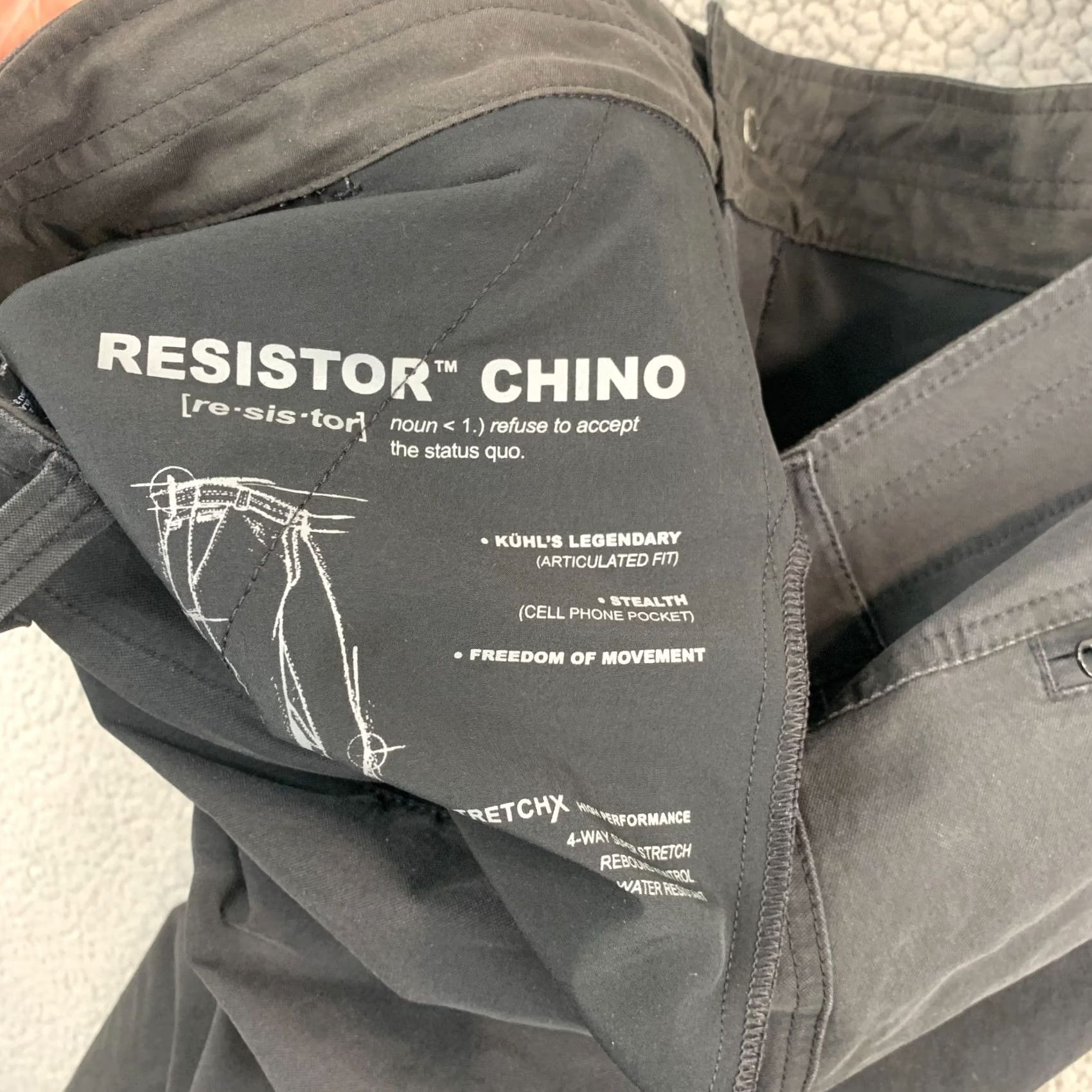 Carbon Kuhl Resistor Chino Mens 38x34 Carbon Gray Stretch Water Resistant Hiking Pants Shirt? Size US 38 / EU 54 - 4 Thumbnail