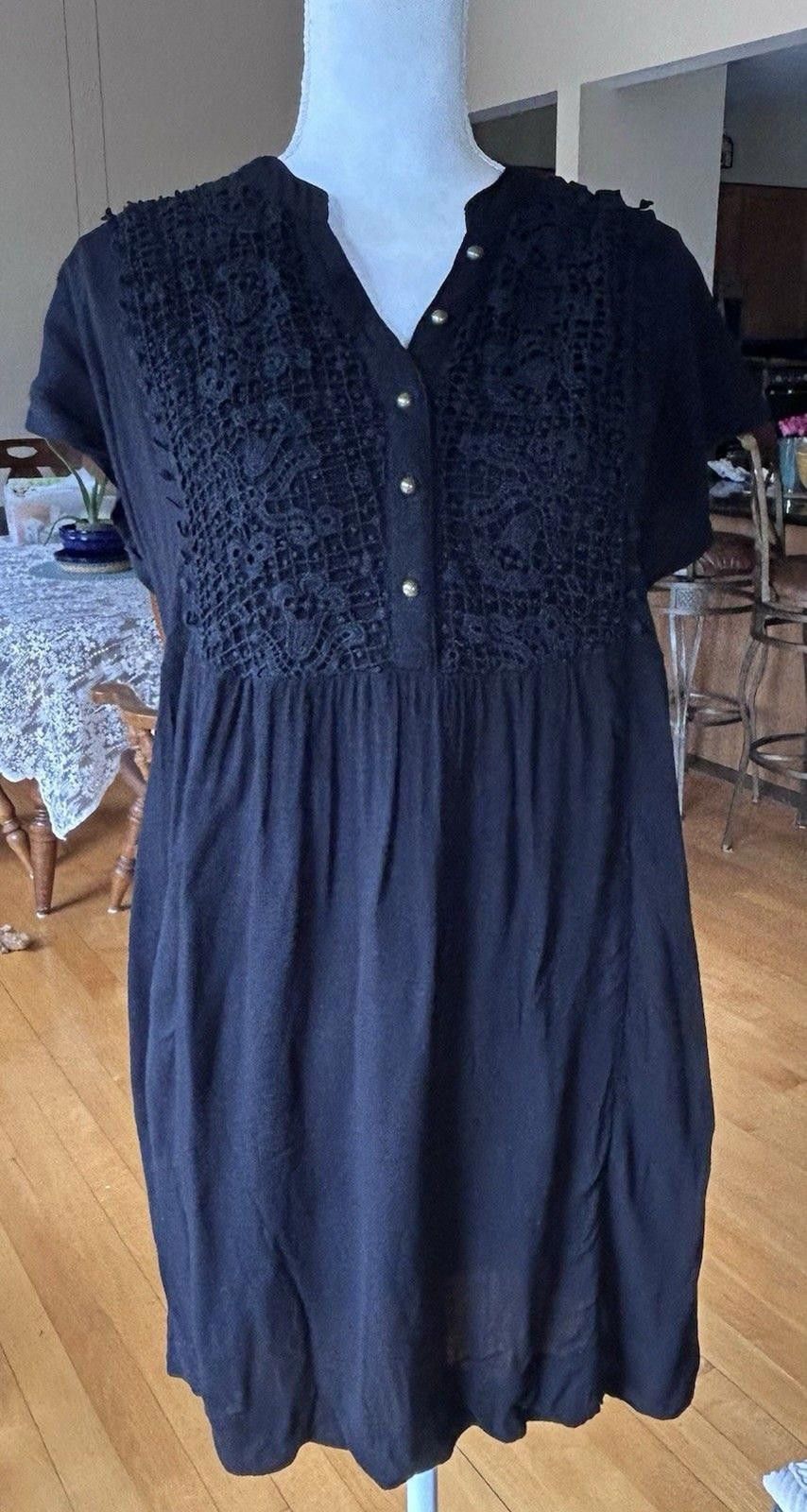 Other Knox Rose Black Lace Embroidered Cotton Babydoll Dress Boho Size S / US 4 / IT 40 - 1 Thumbnail