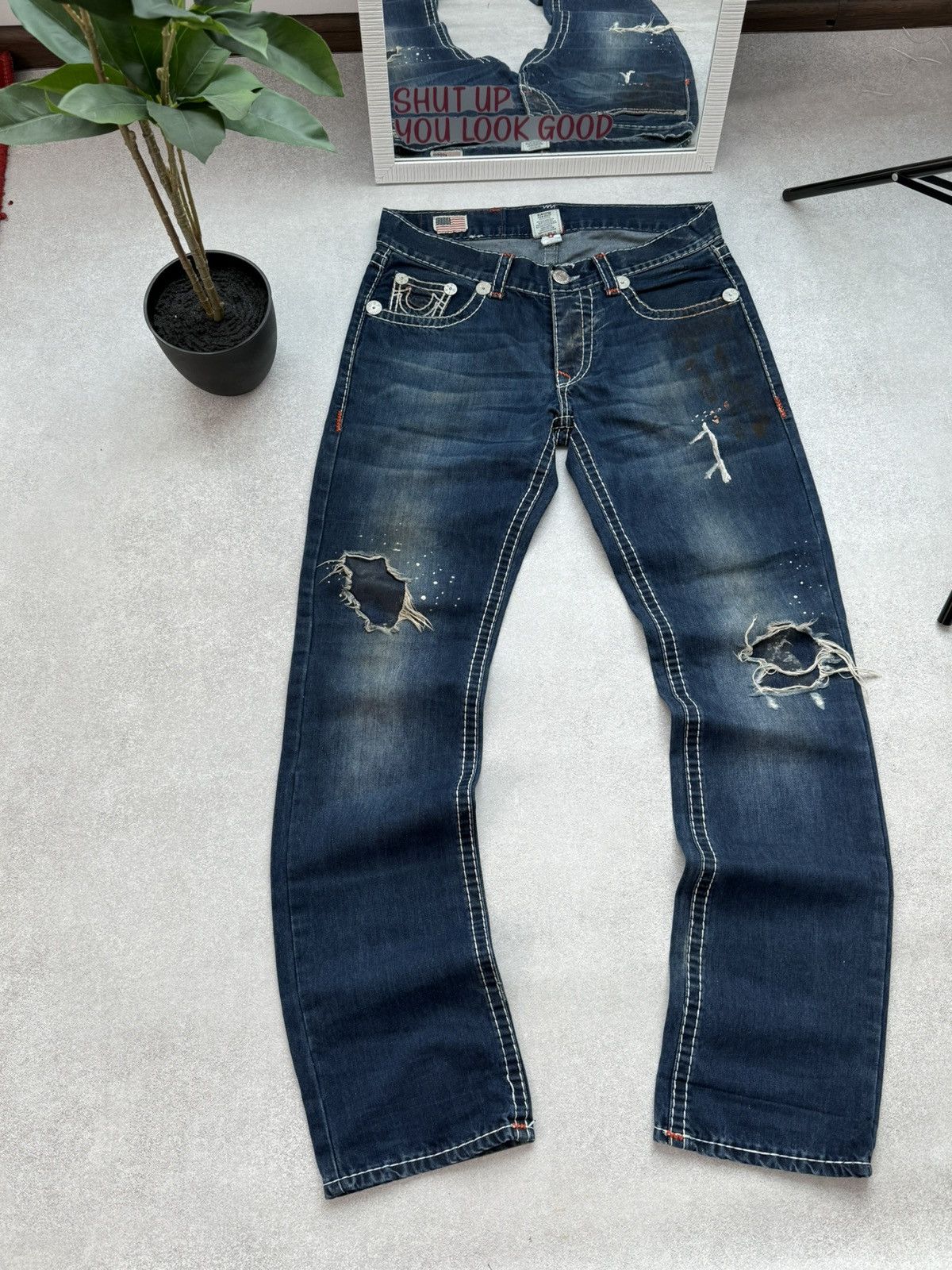 True Religion True Religion Men’s Distressed Slim Jeans Dark Wash Ripped Size US 33 - 4 Thumbnail