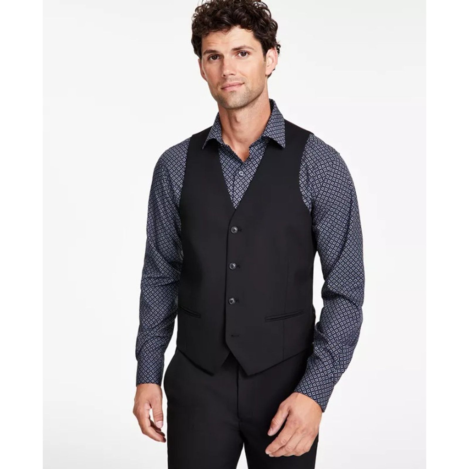 Alfani Alfani Men's Black Stretch Formal Slim-Fit Suit Vest Size L Size 44R - 1 Thumbnail