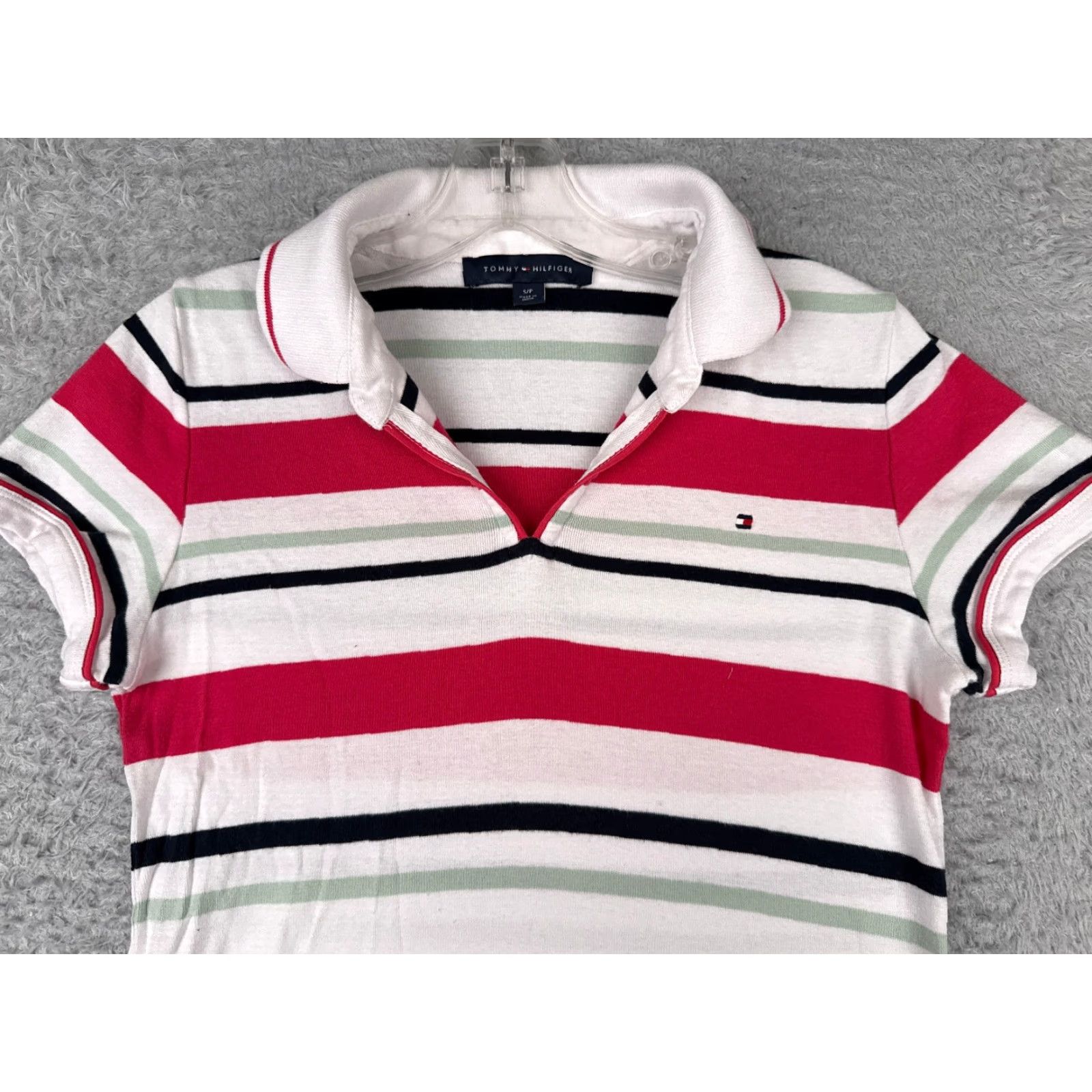 Tommy Hilfiger Tommy Hilfiger Polo Shirt Adult Small Pink Stripe Cotton Jersey Slim Fit 80s 90s American Modern Womens Size S / US 4 / IT 40 - 4 Thumbnail