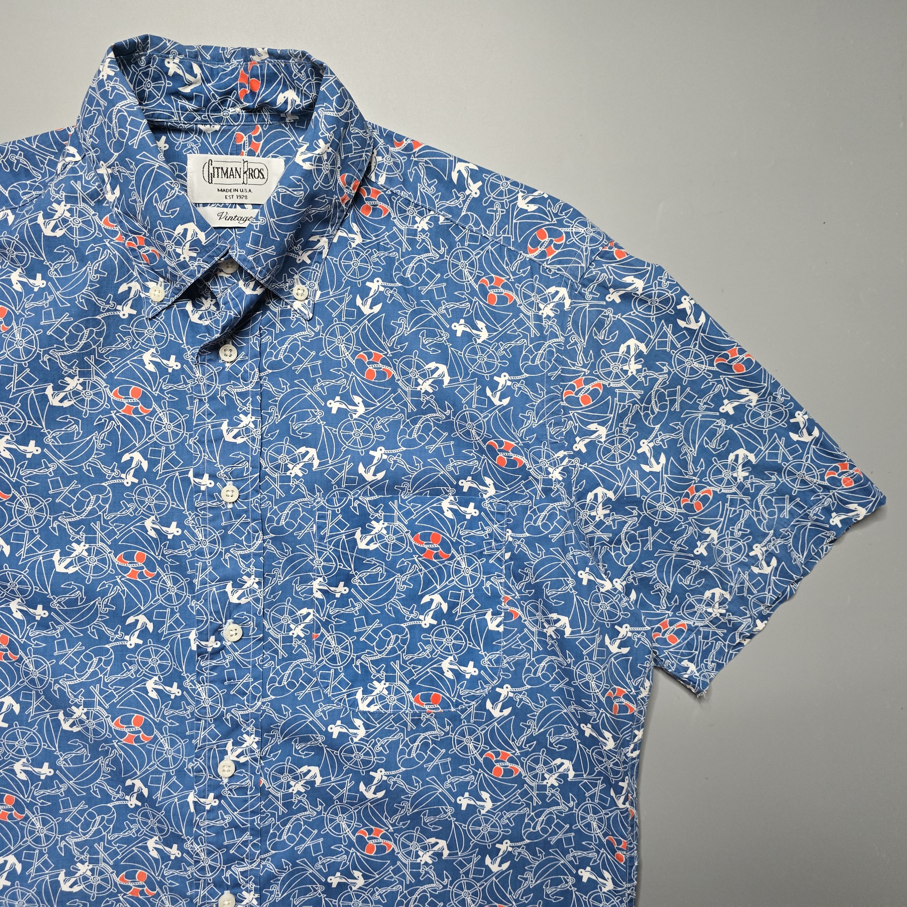 Gitman Bros. Vintage Gitman Bros - Nautical Anchors Printed Shirt Size US M / EU 48-50 / 2 - 3 Thumbnail