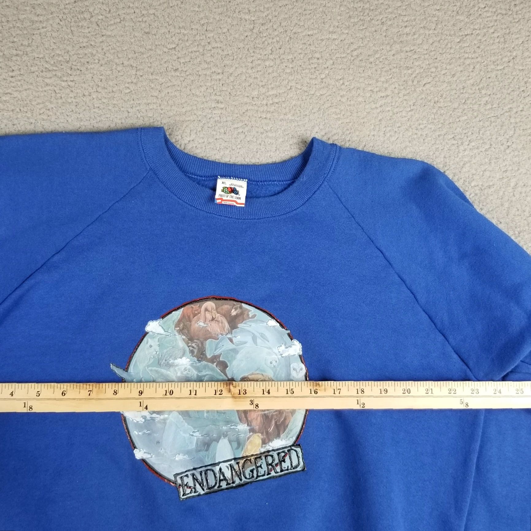 Fruit Of The Loom Vintage Endangered Species Sweatshirt Unisex L Blue Cotton Blend Knit Crewneck Pullover 90s Animals Seals Graphic Print USA Brand Fruit of the Loom Size US L / EU 52-54 / 3 - 6 Thumbnail