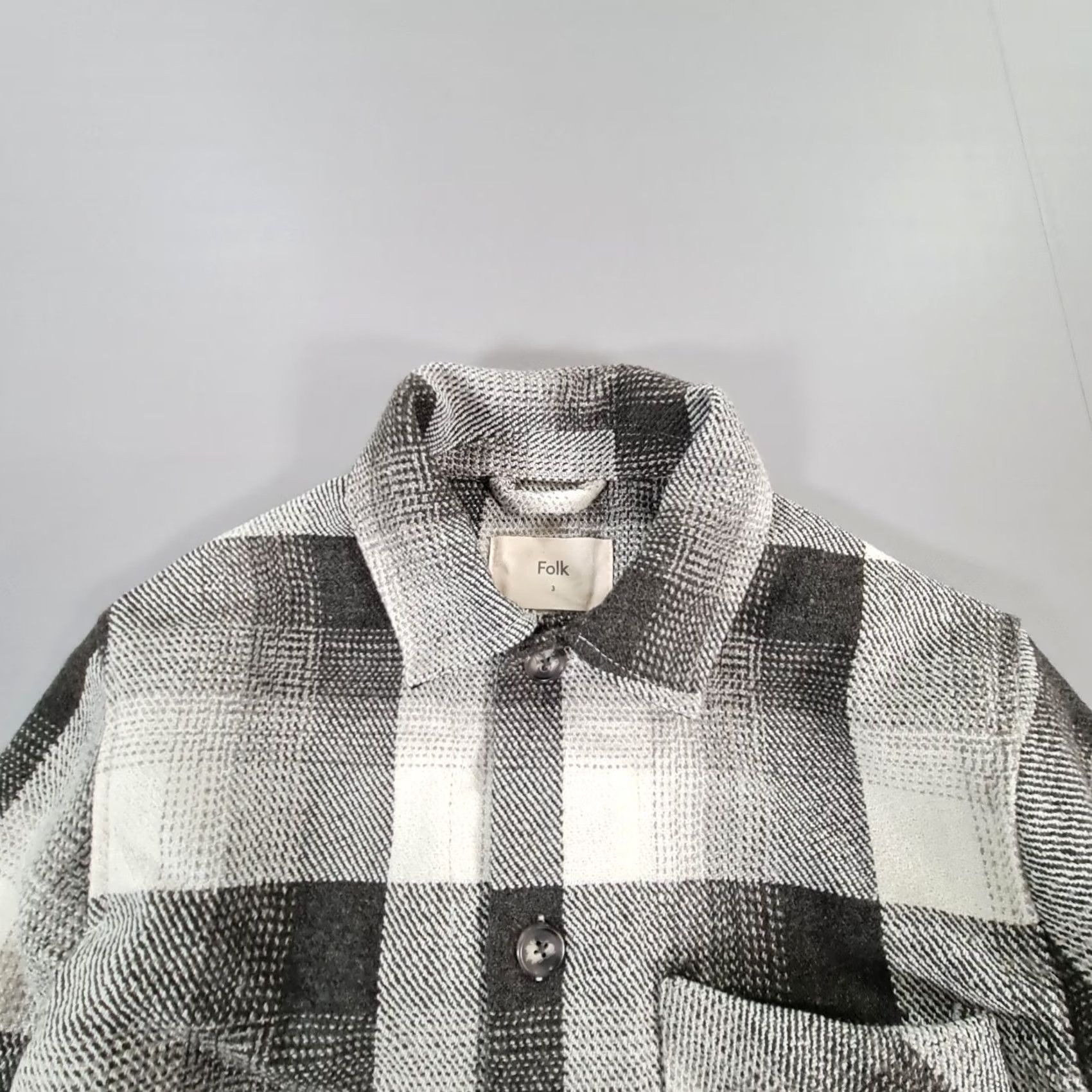 Folk Folk Jacket Shirt Overshirt Grey Medium Checkered Collared Shacket 3 Pocket Button Mens Size US M / EU 48-50 / 2 - 2 Thumbnail