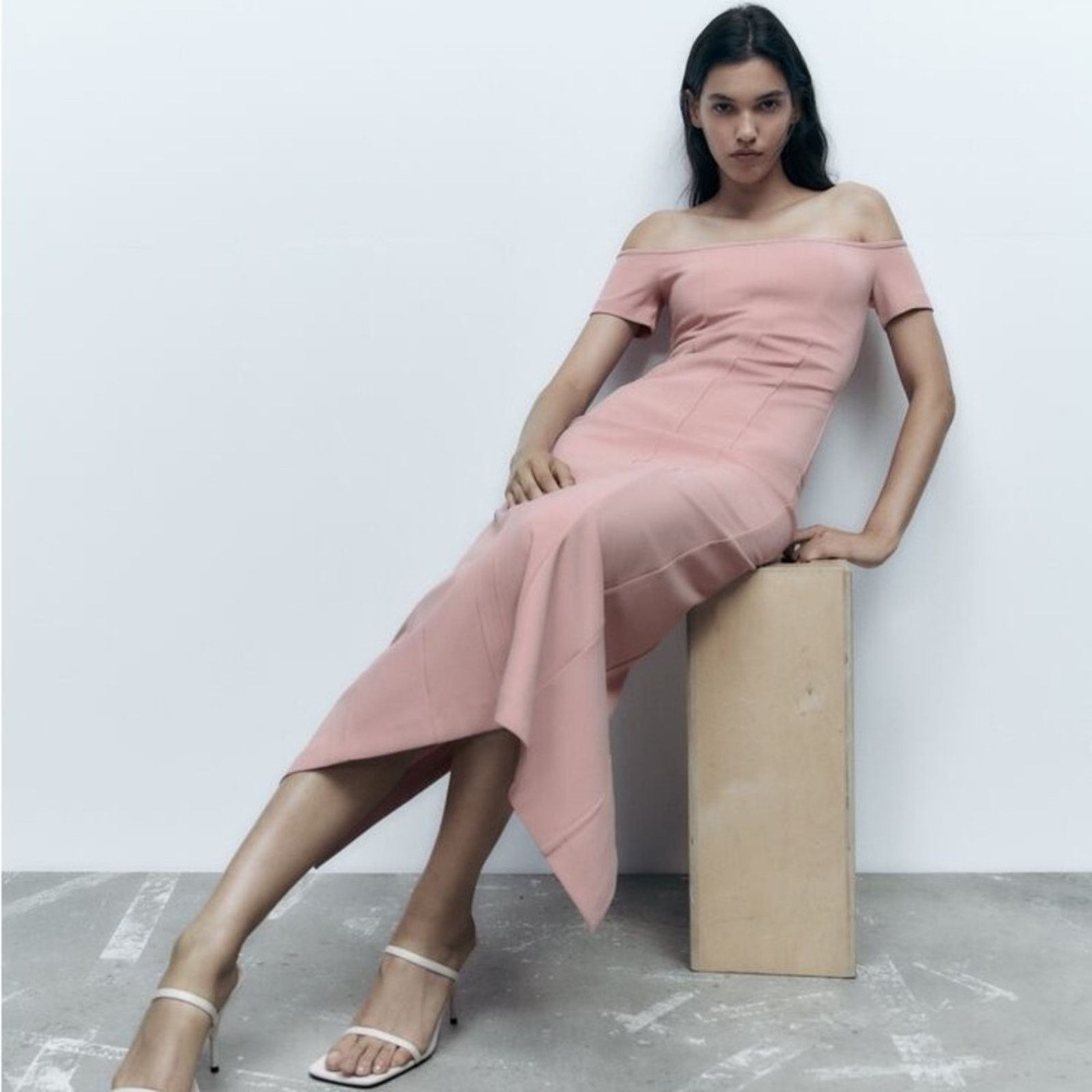 Zara ZARA TOPSTITCHED DRESS PALE PINK Size S / US 4 / IT 40 - 2 Thumbnail