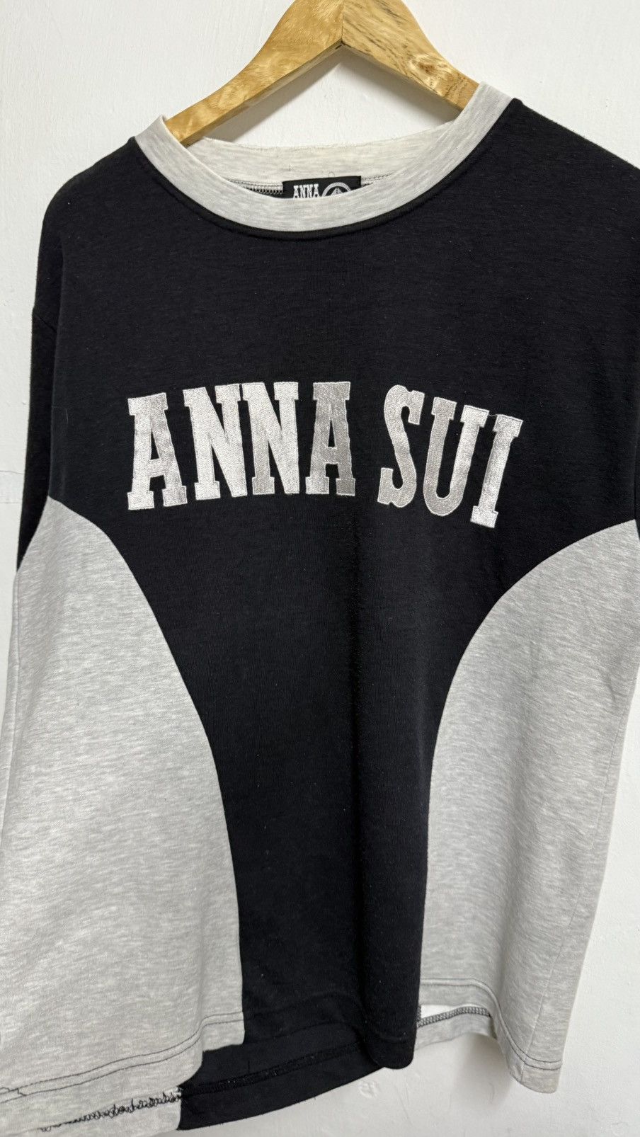 Japanese Brand Anna Sui Sport Panelled Spellout T-Shirt Black Size US L / EU 52-54 / 3 - 2 Thumbnail