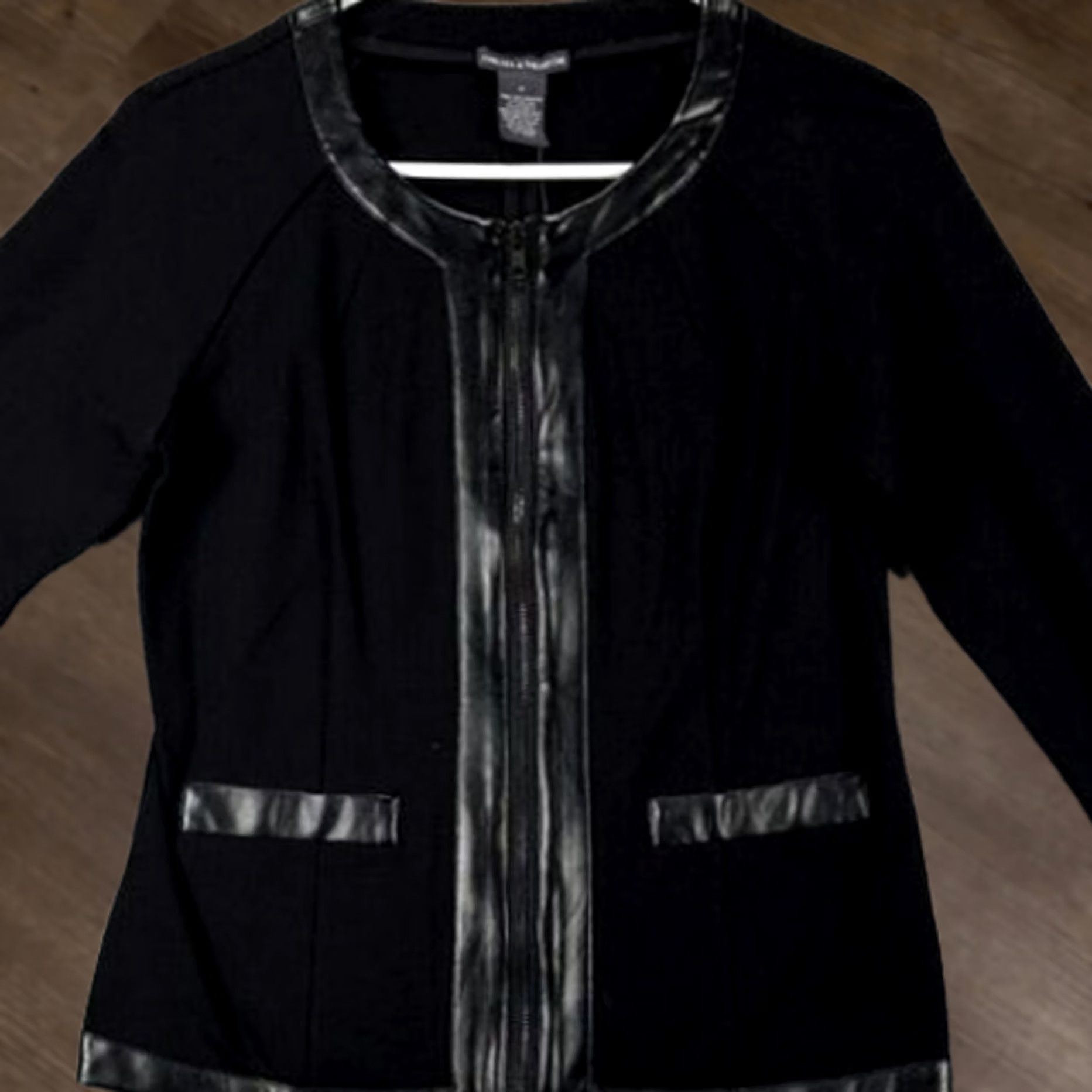 Vintage Chelsea Theodore Jacket Womens Small Black Faux Leather Trim Full Zip Coat Size S / US 4 / IT 40 - 1 Thumbnail