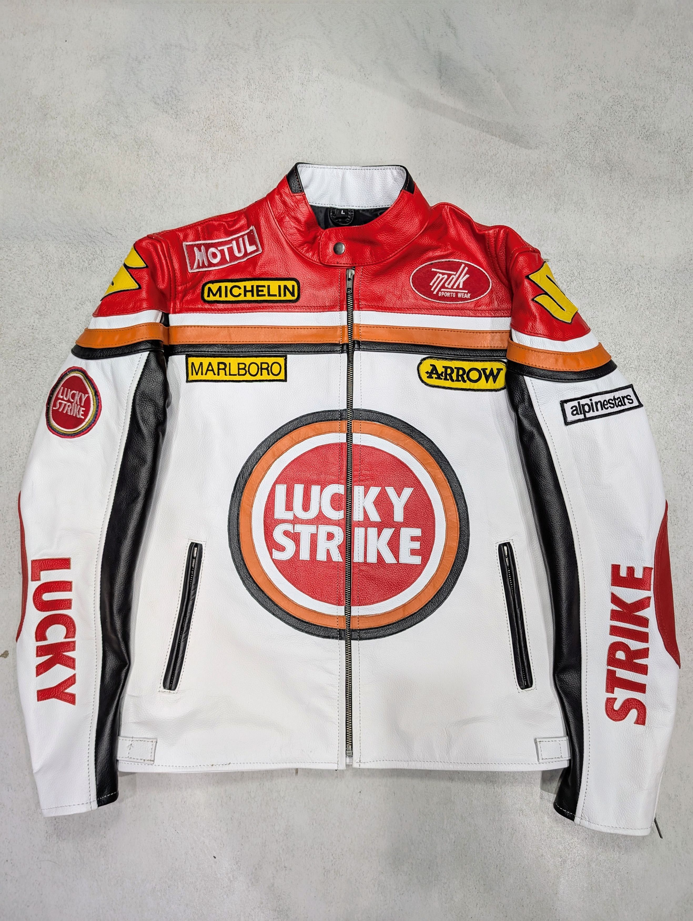 Vintage 🔥 LUCKY STRIKE 🔥 Leather Jacket Vintage Racing Size US M / EU 48-50 / 2 - 1 Thumbnail