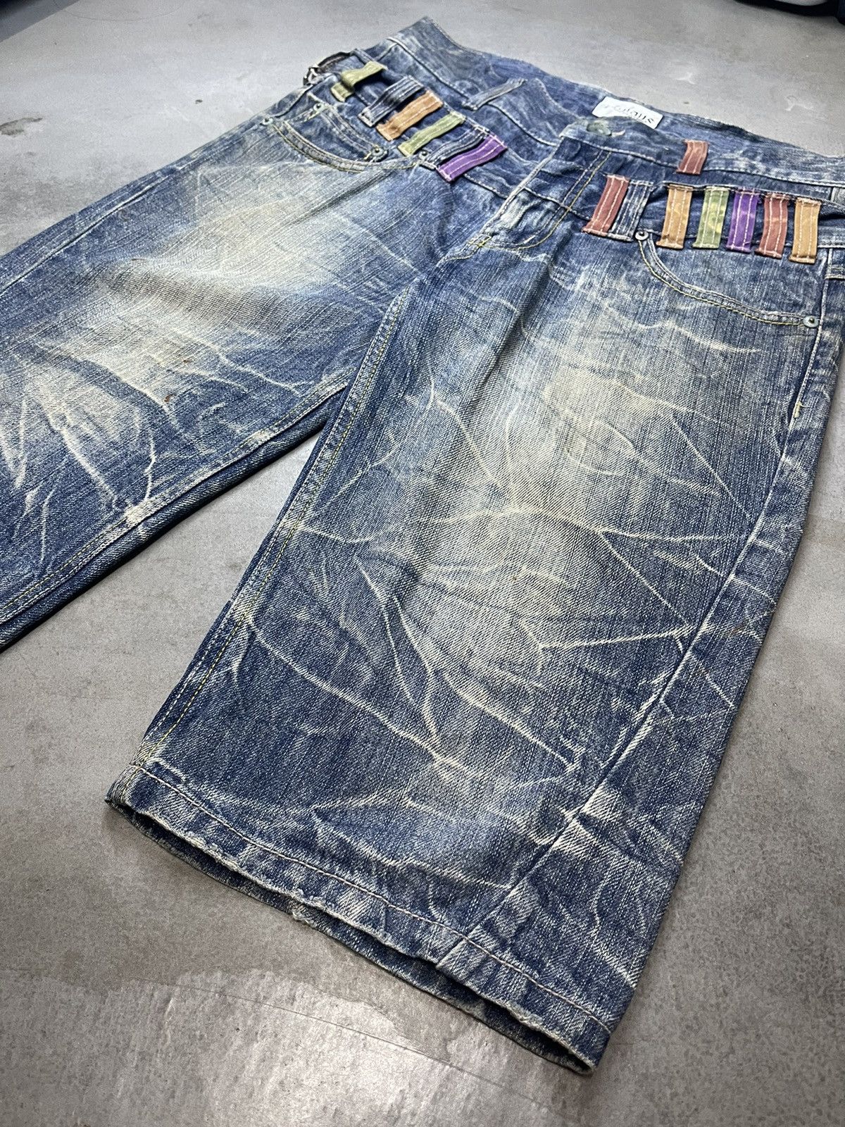 If Six Was Nine Japan NYLAUS Double Waist Honeycomb Punk Style Short Denim Size US 33 - 2 Thumbnail