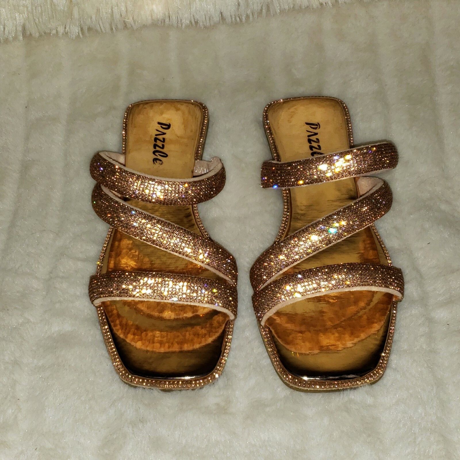 Other Sparkle Triple Padded Strap Slip On Rose Gold Rhinestone San Size US 8.5 / IT 38.5 - 6 Thumbnail