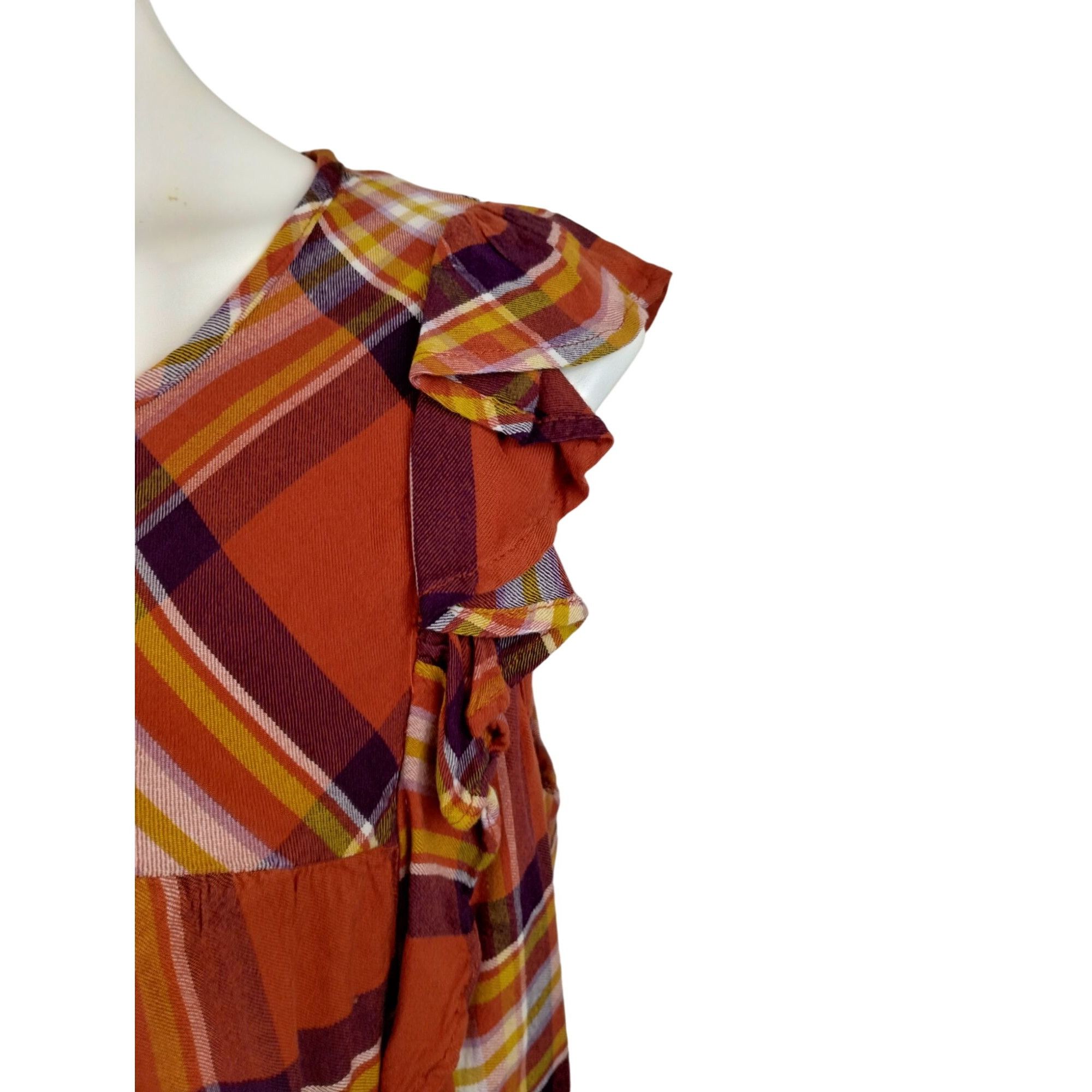 Other Time and Tru Womens XXL Orange and Yellow Plaid Ruffle Sleev Size XXL / US 16-18 / IT 52-54 - 4 Thumbnail