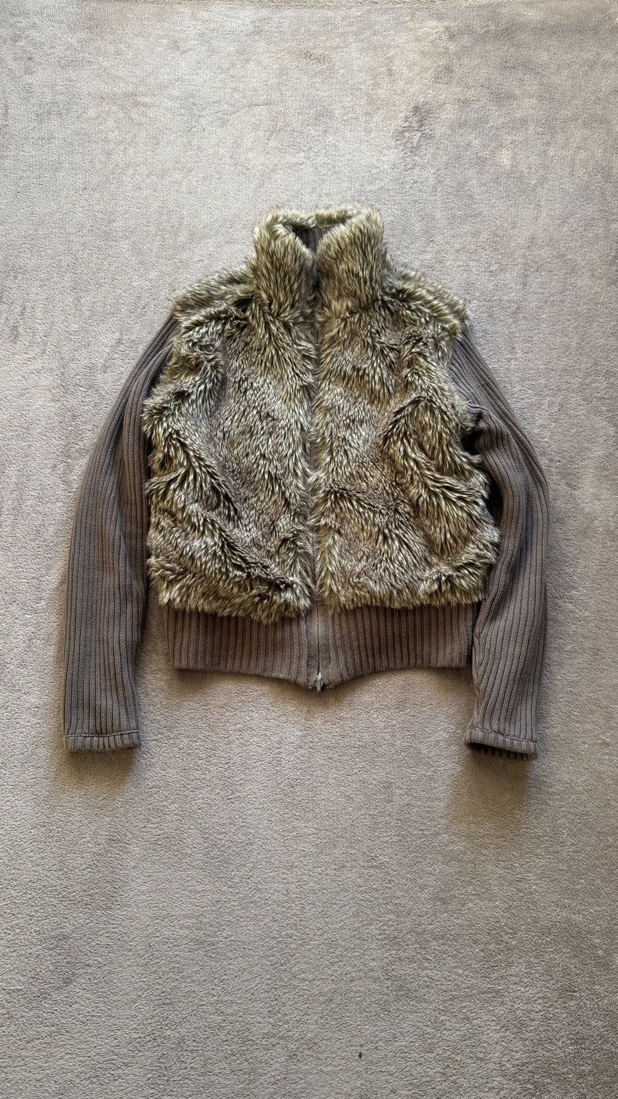 Japanese Brand Vintage Y2K Cable Knitted Faux Fur Zip Sweater lgb goa punk Size US S / EU 44-46 / 1 - 1 Thumbnail