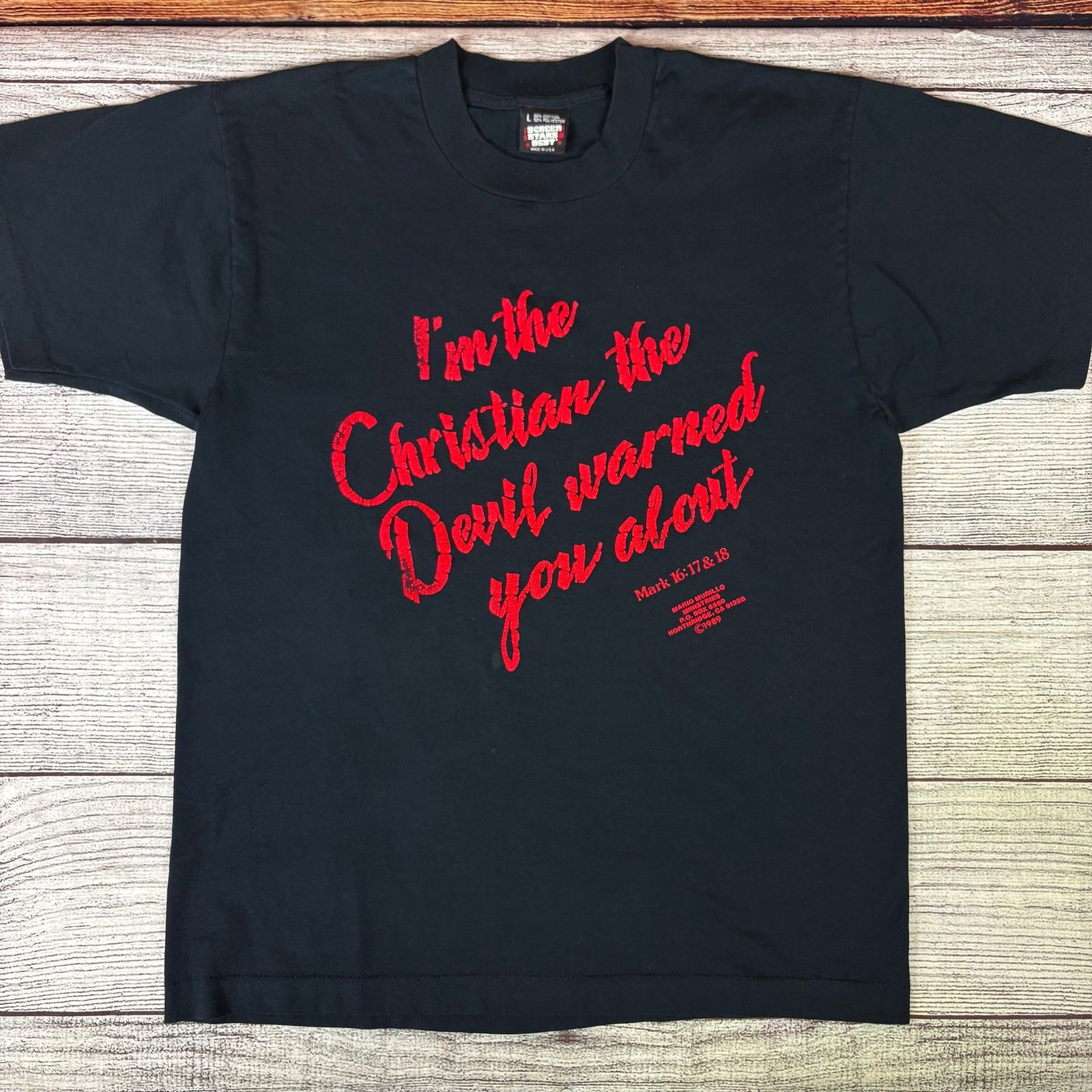 Vintage Vintage 1989 Im The Christian The Devil Warned You About Tee Size US L / EU 52-54 / 3 - 2 Thumbnail
