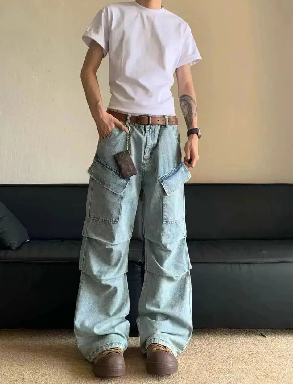 Japanese Brand Street wash frayed and distressed baggy jeans Size US 32 / EU 48 - 2 Thumbnail