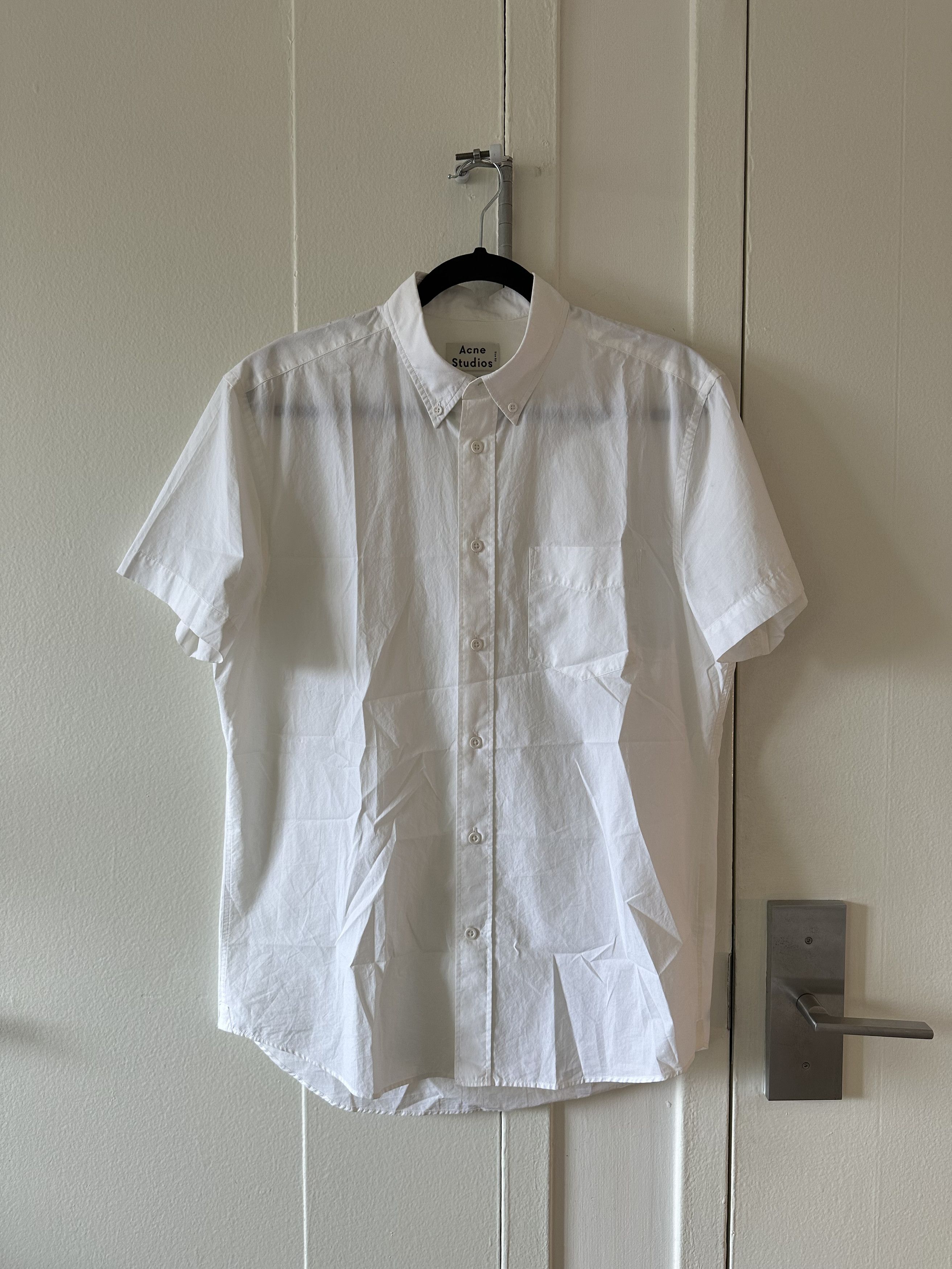 image of Acne Studios Short Sleeve Button Up Shirt in White, Men's (Size Medium)