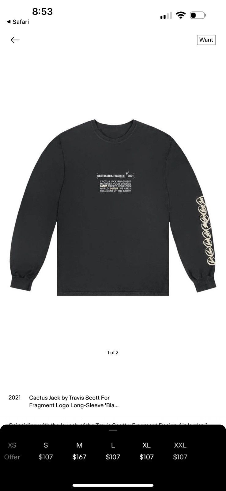 Travis Scott Cactus Jack Long Sleeve Fragment Shirt Size US L / EU 52-54 / 3 - 2 Thumbnail
