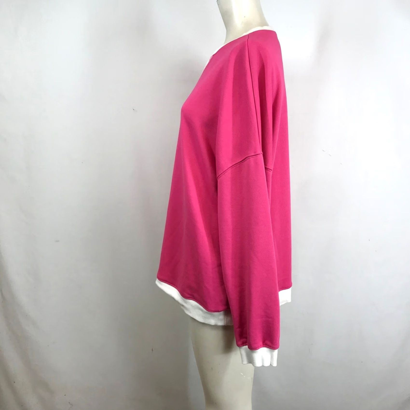 Pinko Oversized Sweatshirt Large Pink White Contrast Trim Layered Womens Size L / US 10 / IT 46 - 6 Thumbnail