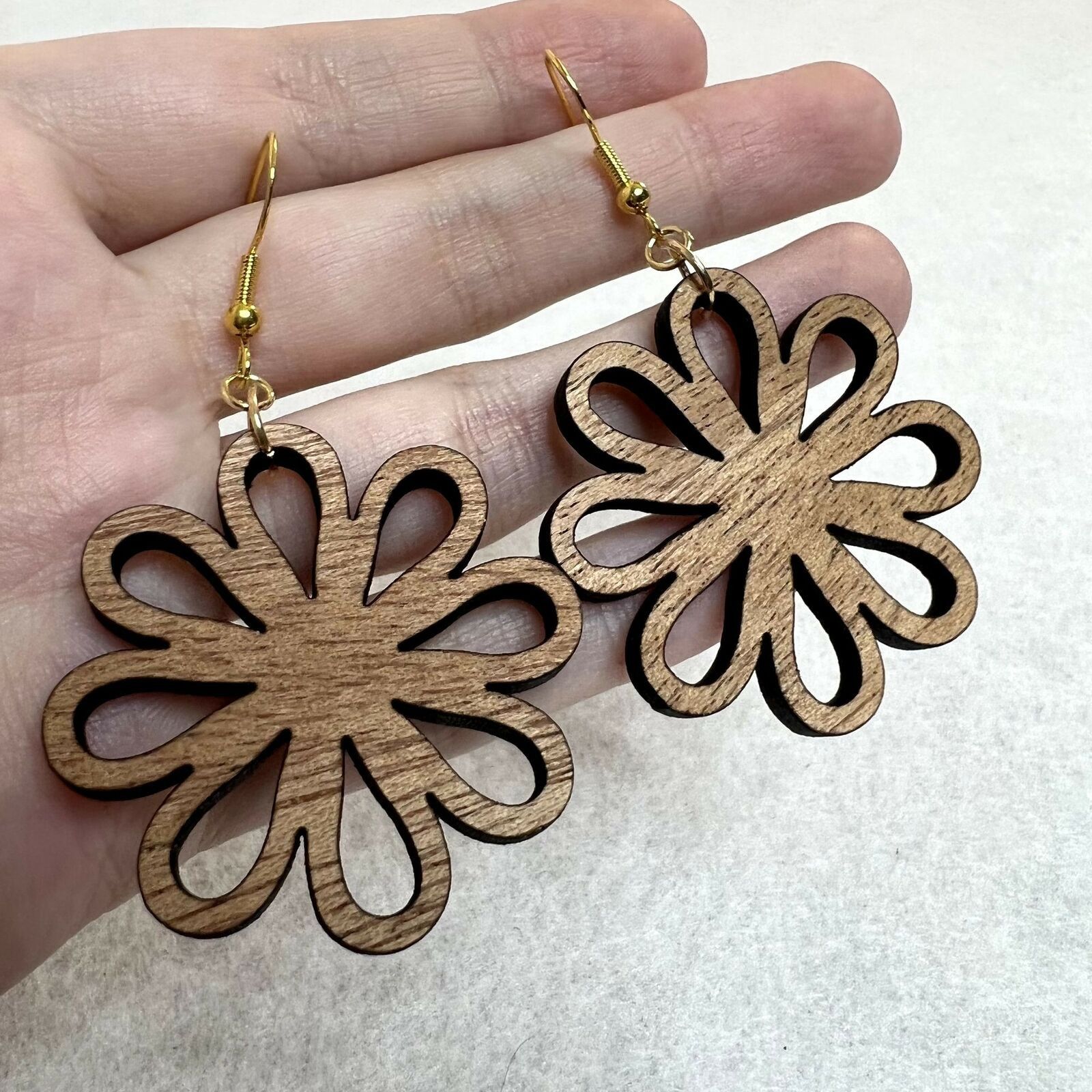 Handmade Wooden Flower Cutout Dangle Earrings Size ONE SIZE - 3 Thumbnail