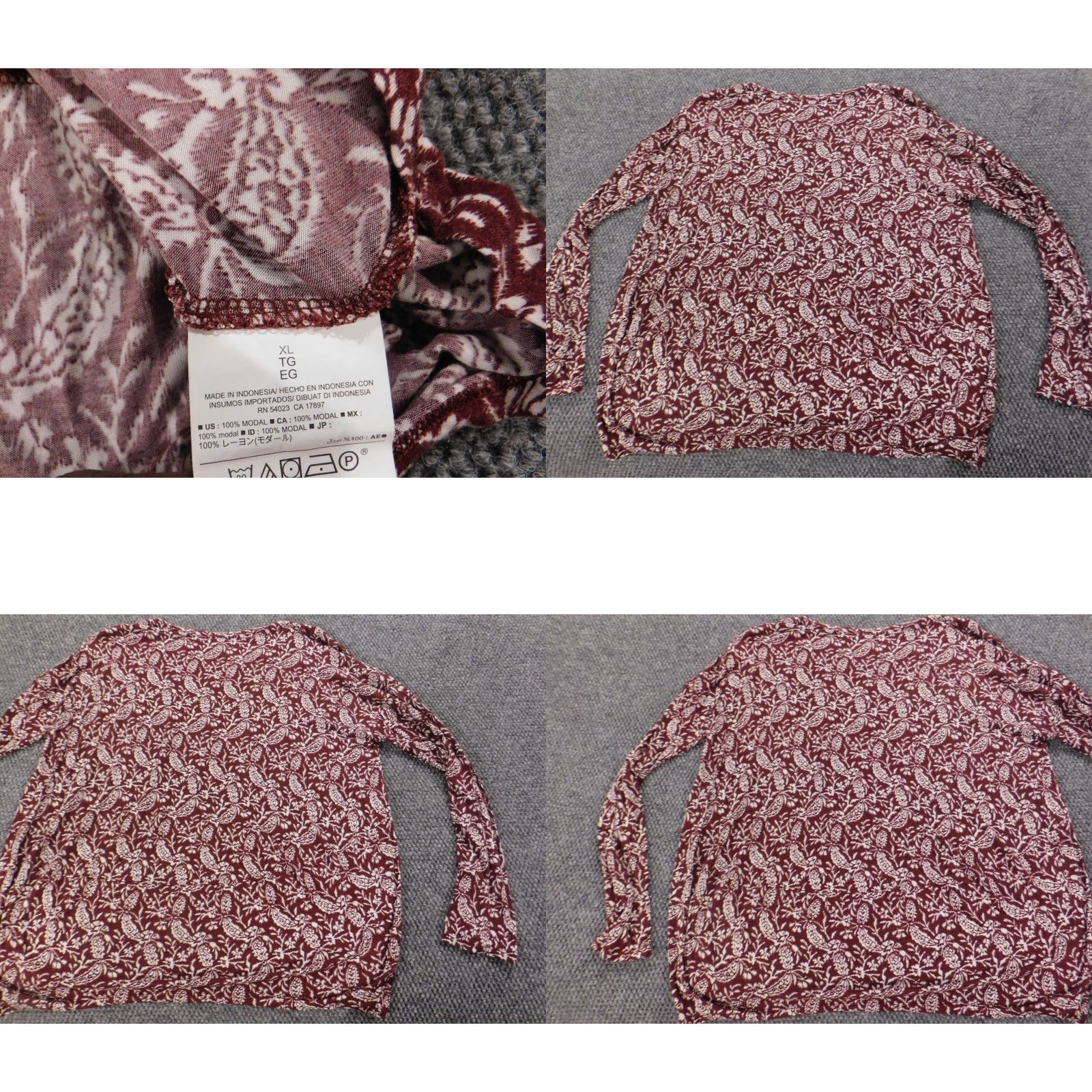 Old Navy Old Navy Womens Blouse XL Red Stretch Pullover Long Sleeve Round Neck Casual Floral Modal Down Button Regular Size XL / US 12-14 / IT 48-50 - 8 Thumbnail