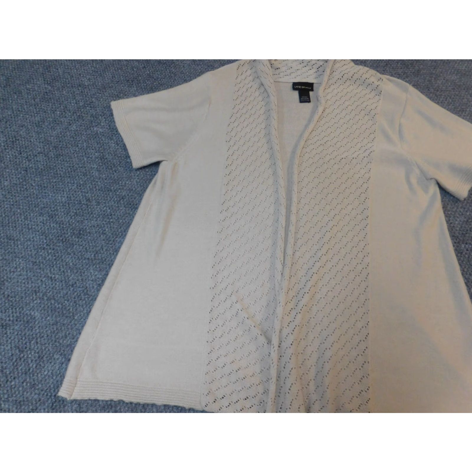 Vintage Lane Bryant Womens Cardigan Sweater 22 Beige Cotton Knit Crew Neck Zip Buttons Long Sleeve Regular 22 Women Size 3XL / US 20-22 - 3 Thumbnail