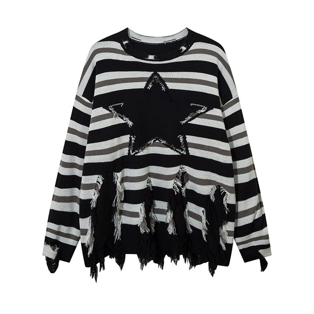 Vintage Men's loose raw edge star striped crew neck sweater Size US M / EU 48-50 / 2 - 1 Thumbnail
