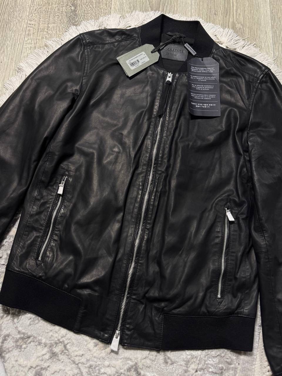 Allsaints ALLSAINTS Men’s Black Leather Bomber Jacket Sheep Leather Size US M / EU 48-50 / 2 - 6 Thumbnail