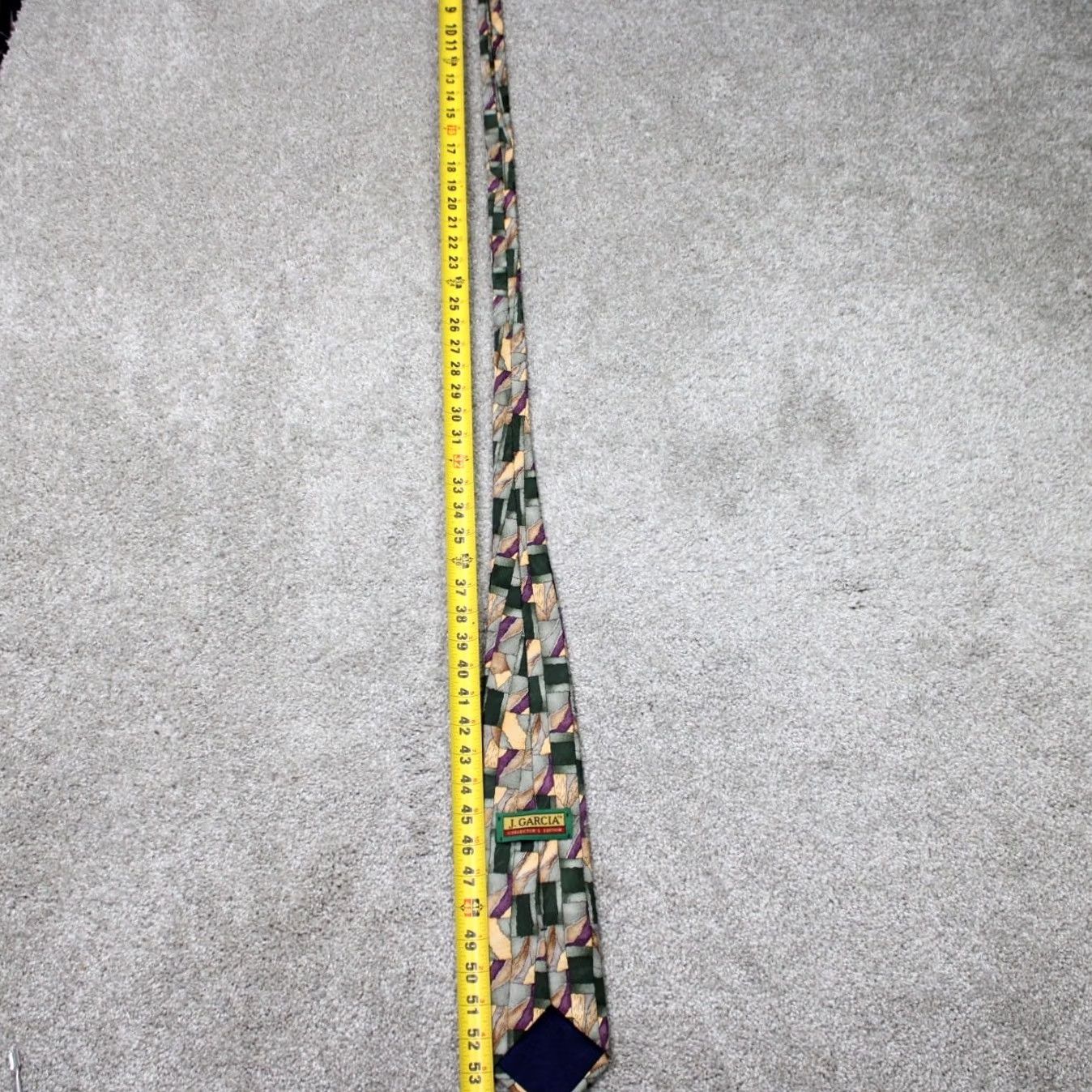 Vintage J. Garcia Necktie Geometric 100% Silk Abstract Green Tan Purple 55" Long 57"-60" Classic Tie Mens Size ONE SIZE - 7 Thumbnail