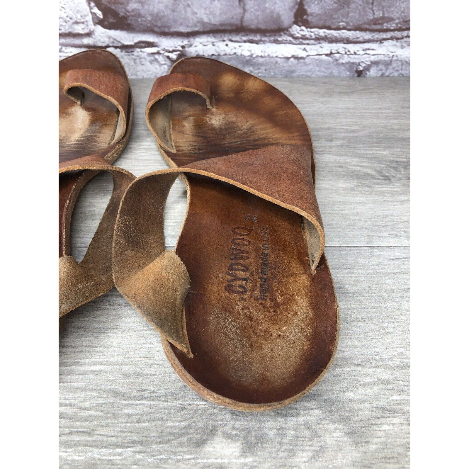 CYDWOQ Cydwoq Brown Leather Toe Post Strap Flat Handmade Sandals Wo Size US 9 / IT 39 - 14 Thumbnail