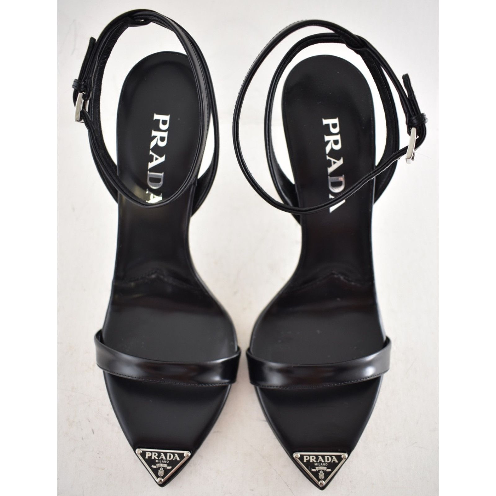 Prada Black Brushed Leather Pointed Toe Ankle Strap Sandal Pump 38 Size US 8 / IT 38 - 14 Thumbnail