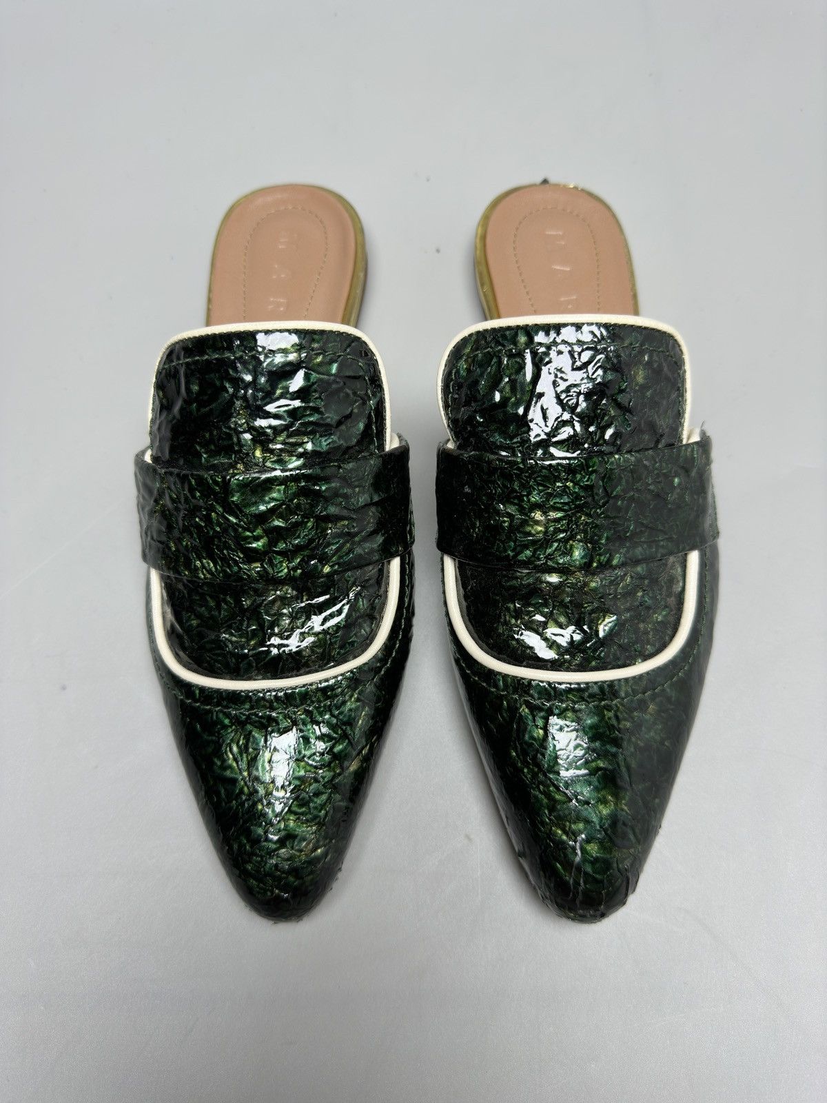 Marni Marni Green Crinkled Patent Point Toe Slip on Mule Flats Size US 6 / IT 36 - 2 Thumbnail