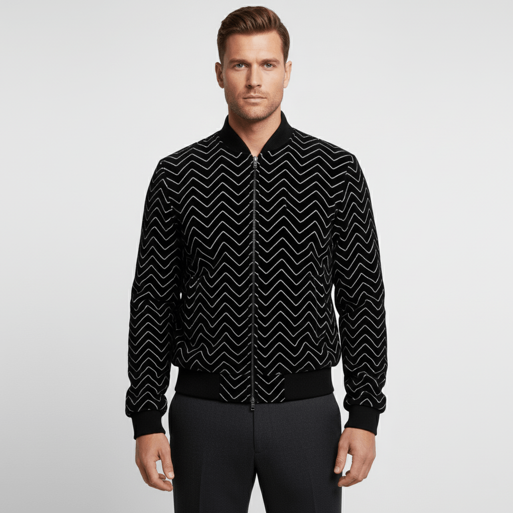 Saint Laurent Paris Saint Laurent Zig Zag Print Bomber Black Men's Size IT 48 M Size US M / EU 48-50 / 2 - 3 Thumbnail