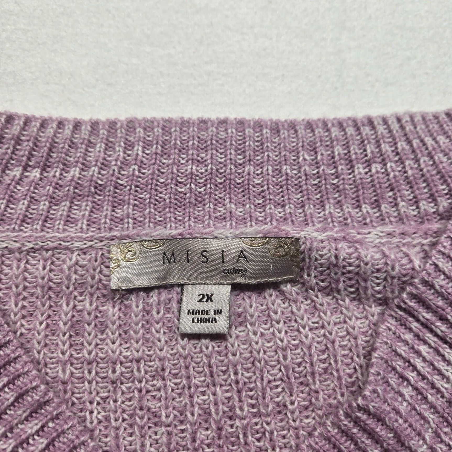 Vintage Misia Women's V-Neck Pullover Sweater Adult Plus Size 2X Purple Cold Shoulder Knit All Seasons Size XXL / US 16-18 / IT 52-54 - 2 Thumbnail