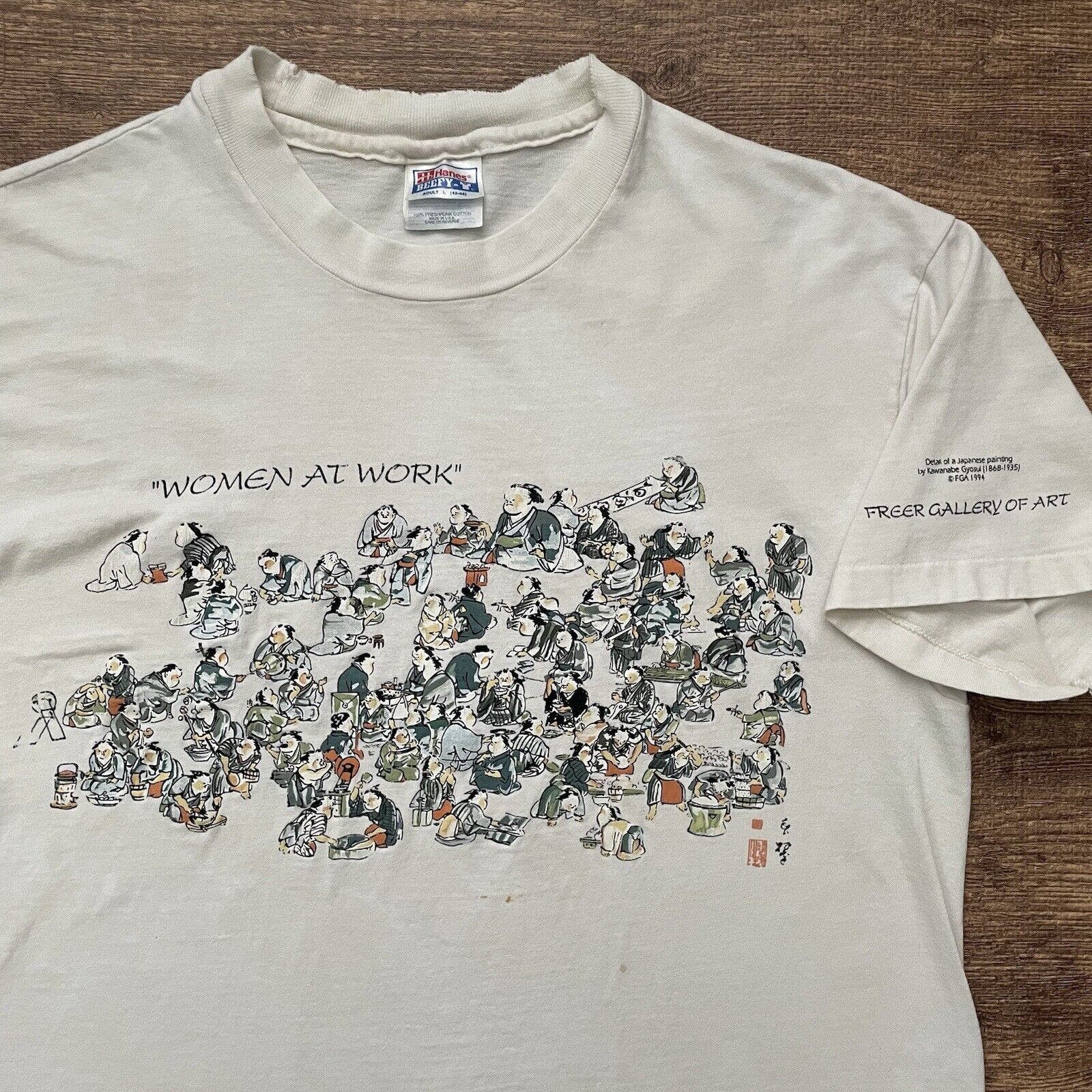 image of Japanese Art T-Shirt Women At Work Size Large Freer in White, Men's