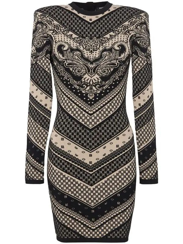 Balmain o1y0525 Mini Dress in Beige/Black Size S / US 4 / IT 40 - 1 Thumbnail