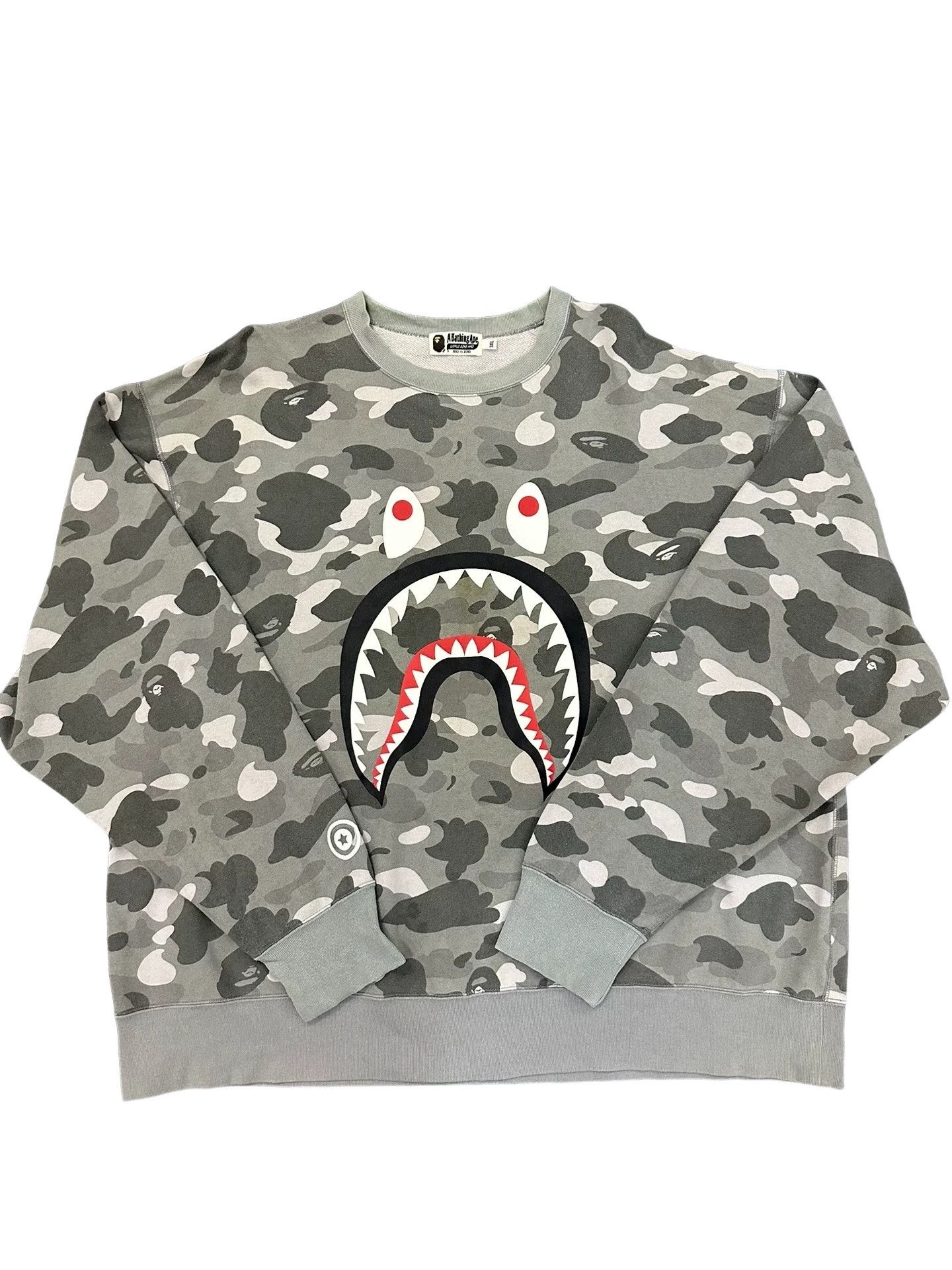 Bape A Bathing Ape Grey Camo Shark Sweatshirt Size 3XL Size US XXL / EU 58 / 5 - 1 Thumbnail