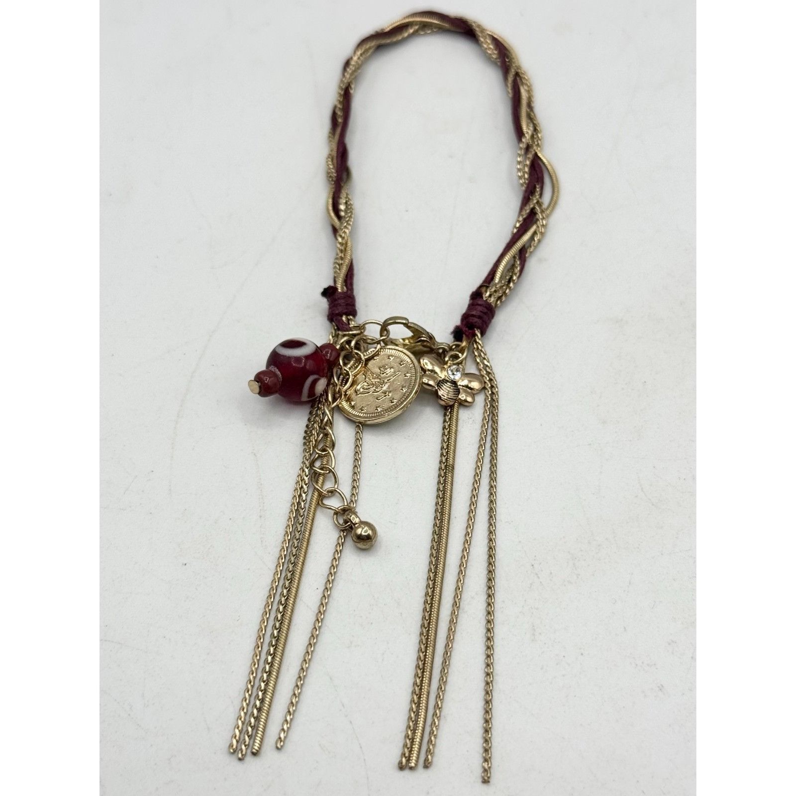 Vintage Vintage red gold tone chain charm tassel bracelet Size ONE SIZE - 2 Thumbnail