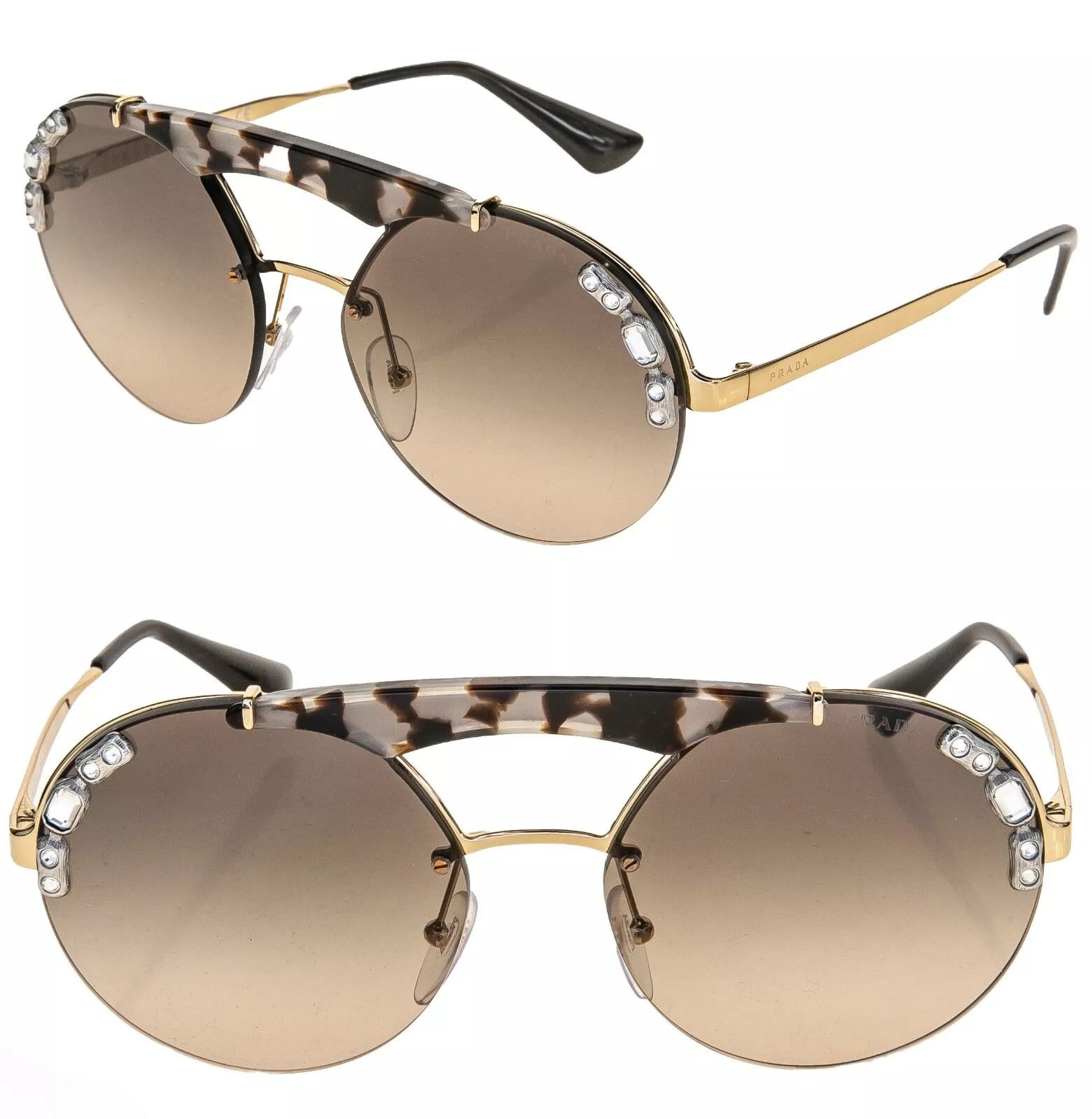 Prada PRADA ORNATE Crystal Jewel Stud Sunglasses 52U Brown PR52US Size ONE SIZE - 1 Thumbnail