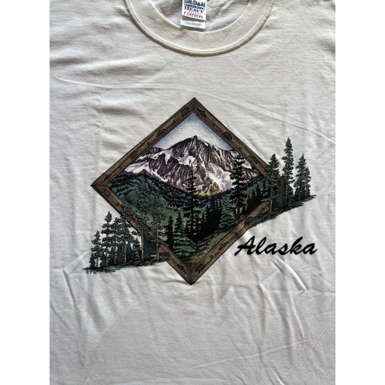 Gildan VINTAGE 90s Alaska T Shirt Gildan Mens Large White Crew Neck Short Sleeve Nature Outdoors Fishing Hiking DEADSTOCK 90s Logo Graphic Print Size US L / EU 52-54 / 3 - 2 Thumbnail