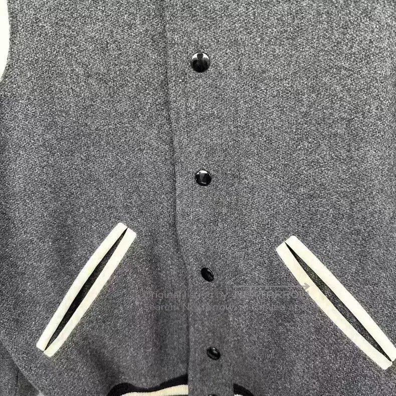 Saint Laurent Paris Saint Laurent Paris Grey Wool Mixed Leather Baseball Jacke Size US S / EU 44-46 / 1 - 3 Thumbnail