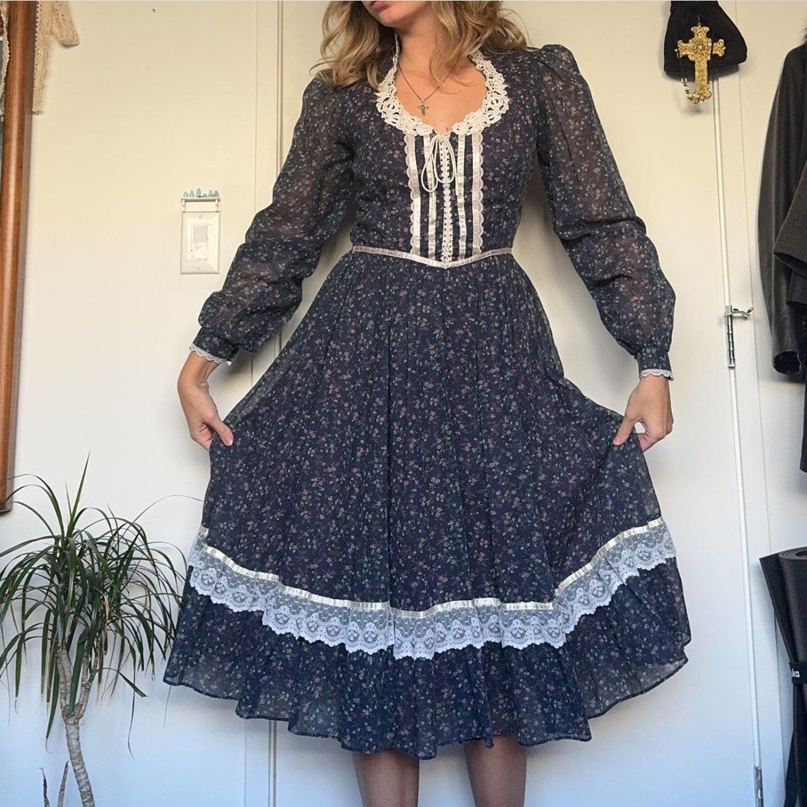 Jessica McClintock × Vintage Gunne Sax floral Prairie Dress Size S / US 4 / IT 40 - 2 Thumbnail