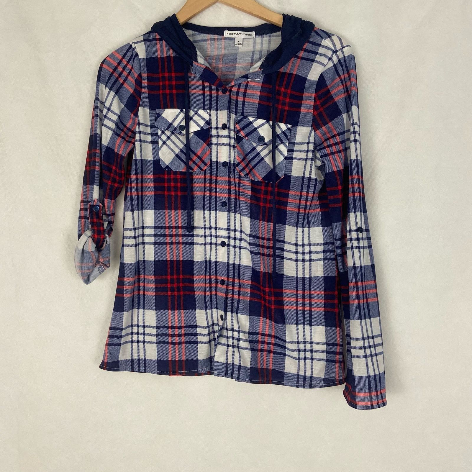 Other NWT Notations Juniors Button Up Hooded Shirt Size Medium Size M / US 6-8 / IT 42-44 - 1 Thumbnail