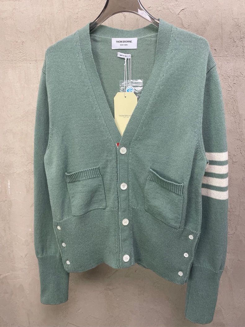 Thom Browne Thom browne Size 0 Gray-green four-striped pure wool cardi Size XS / US 0-2 / IT 36-38 - 3 Thumbnail