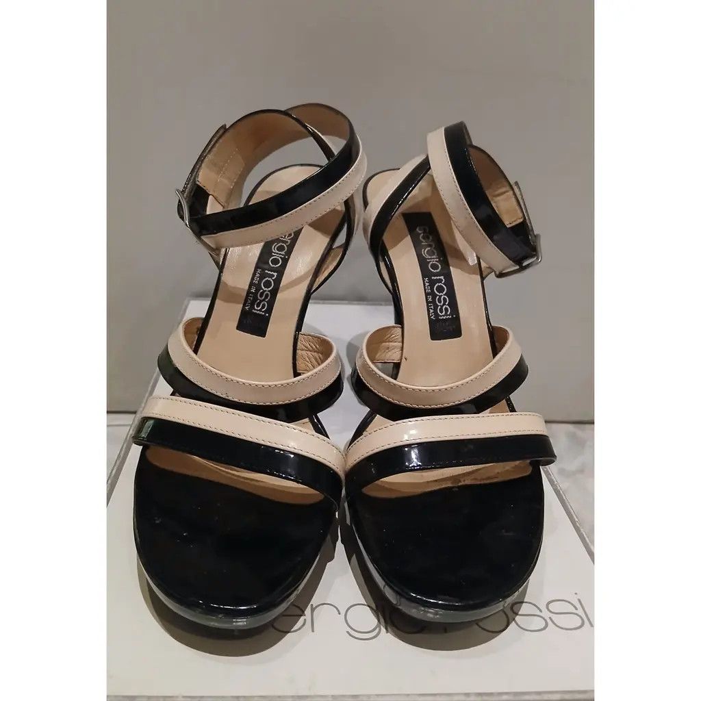 Sergio Rossi Sergio Rossi Patent Leather Strap Heels Black / Cream Size US 7 / IT 37 - 2 Thumbnail
