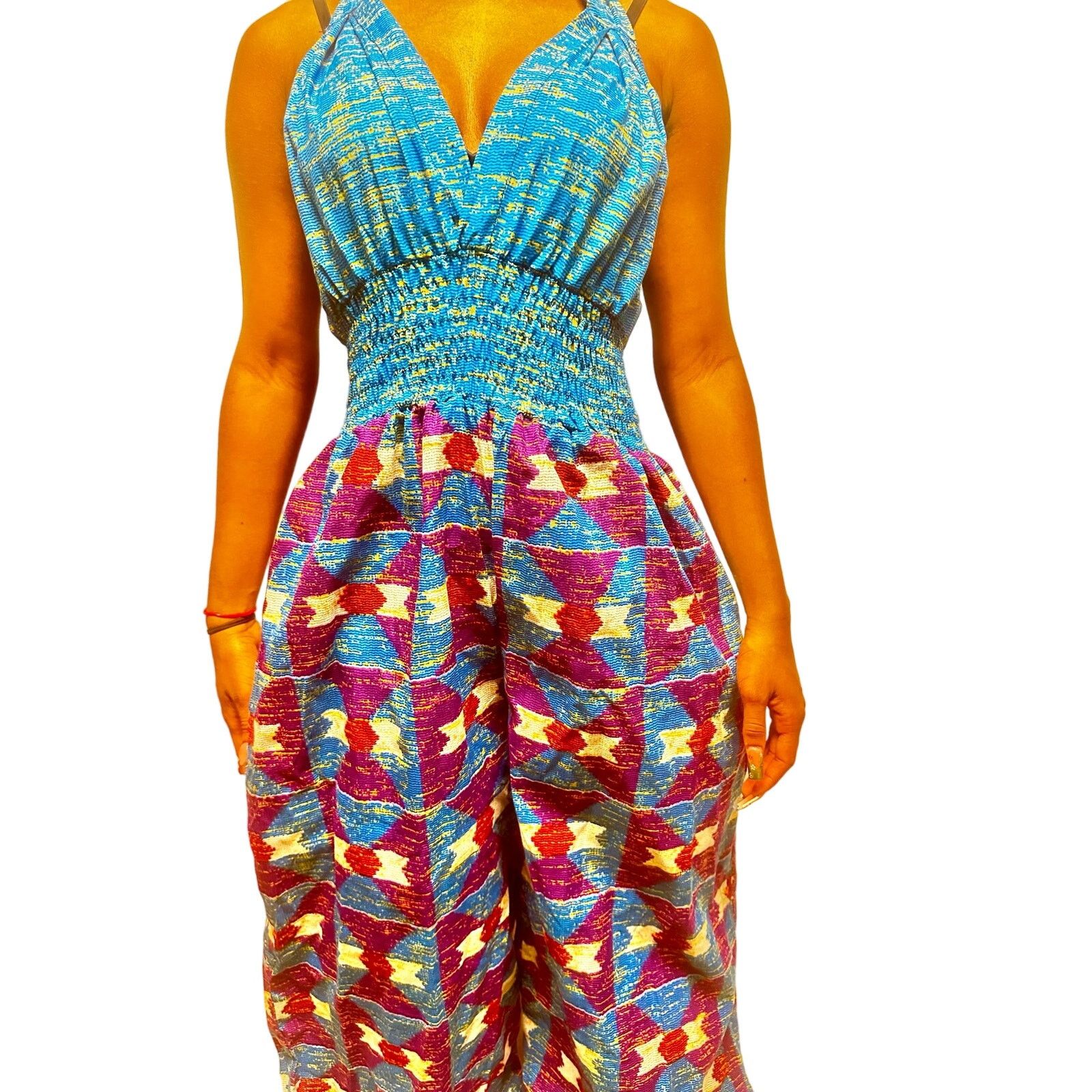 Other blue multi colored halter african print flowy jumpsuit Size 30" / US 8 / IT 44 - 2 Thumbnail