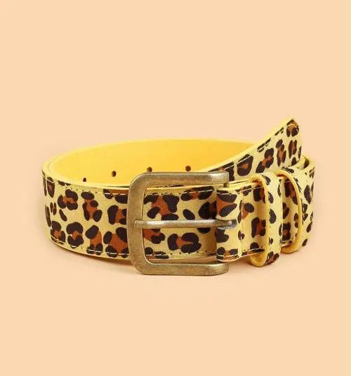 VIBE Yellow Leopard Printed Belt Size ONE SIZE - 7 Thumbnail