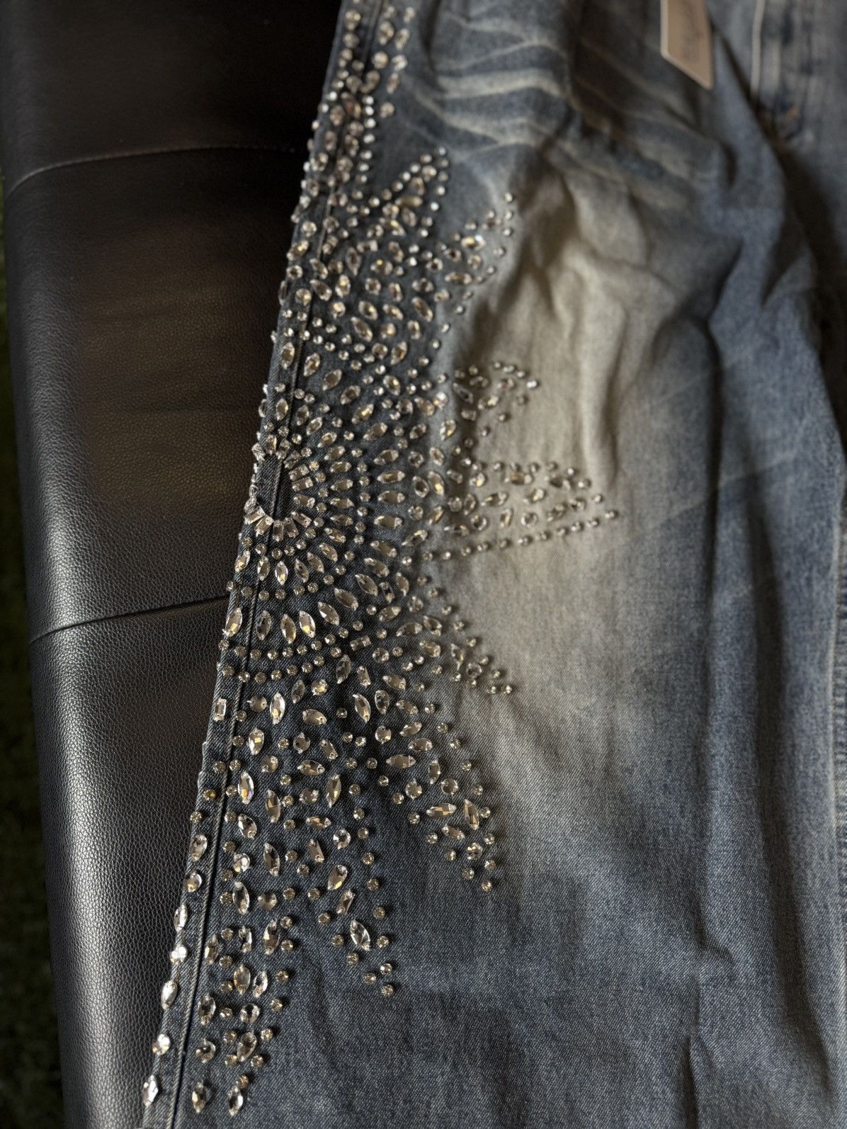 Vale Valley Stone Crystal Rhinestone Baggy Blue Jeans Size 38 Size US 38 / EU 54 - 4 Thumbnail