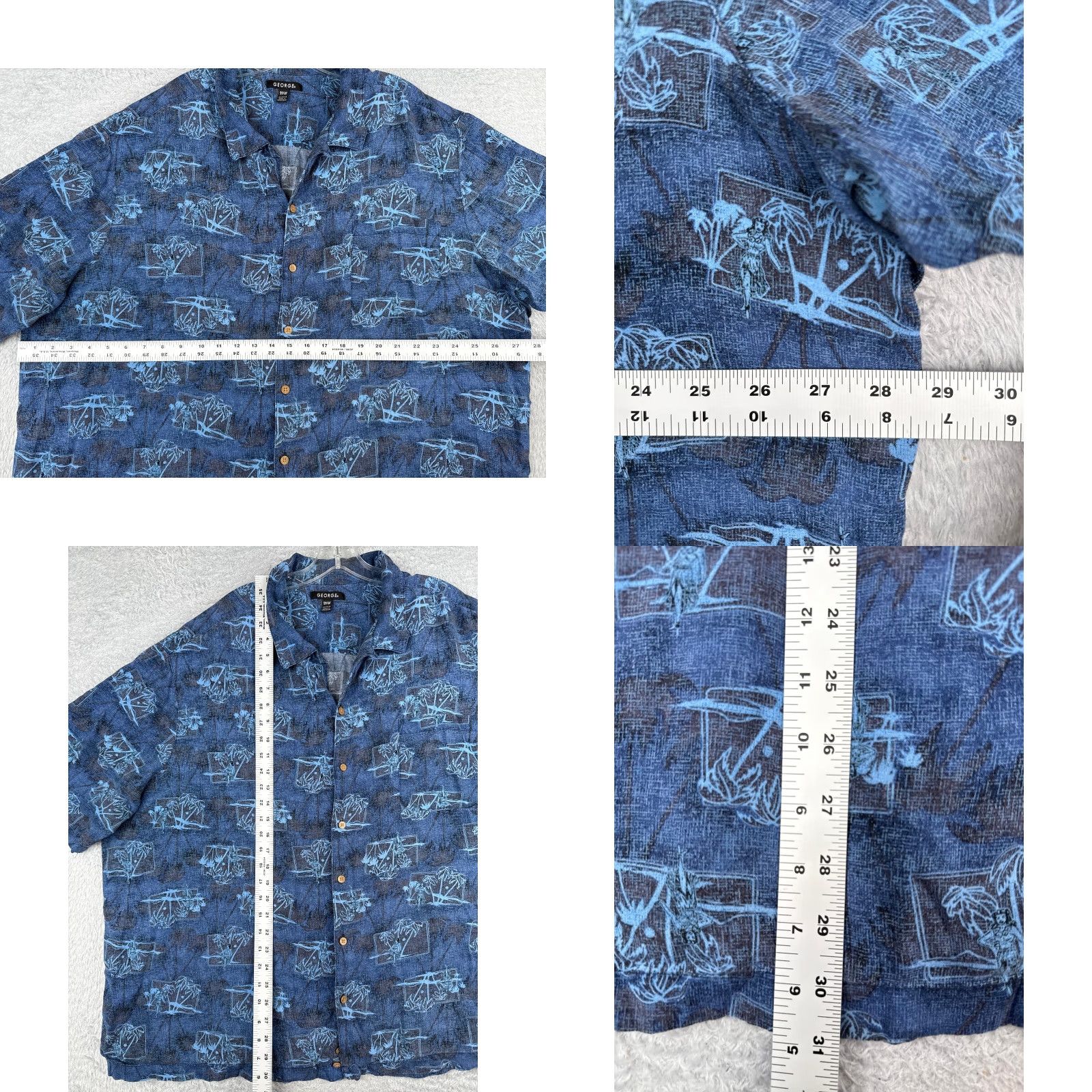 George George Shirt Mens 3XL Blue Floral Palm Tree Hawaiian Button-Up 100% Rayon Size US XXL / EU 58 / 5 - 8 Thumbnail