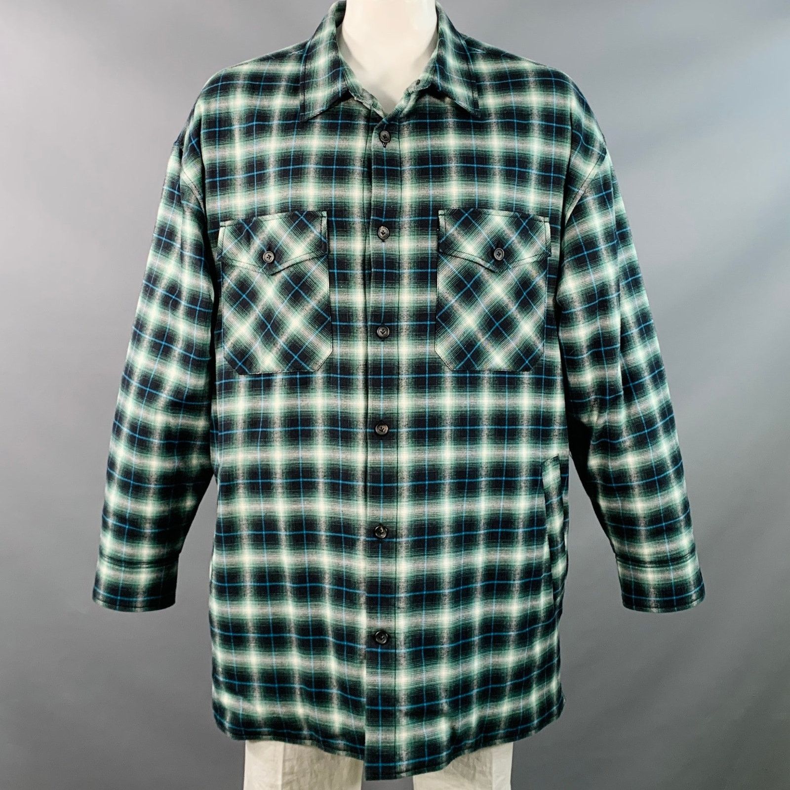 Lanvin LANVIN Green Black White Plaid Cotton Oversized Shirt Jacket Size US XL / EU 56 / 4 - 1 Thumbnail